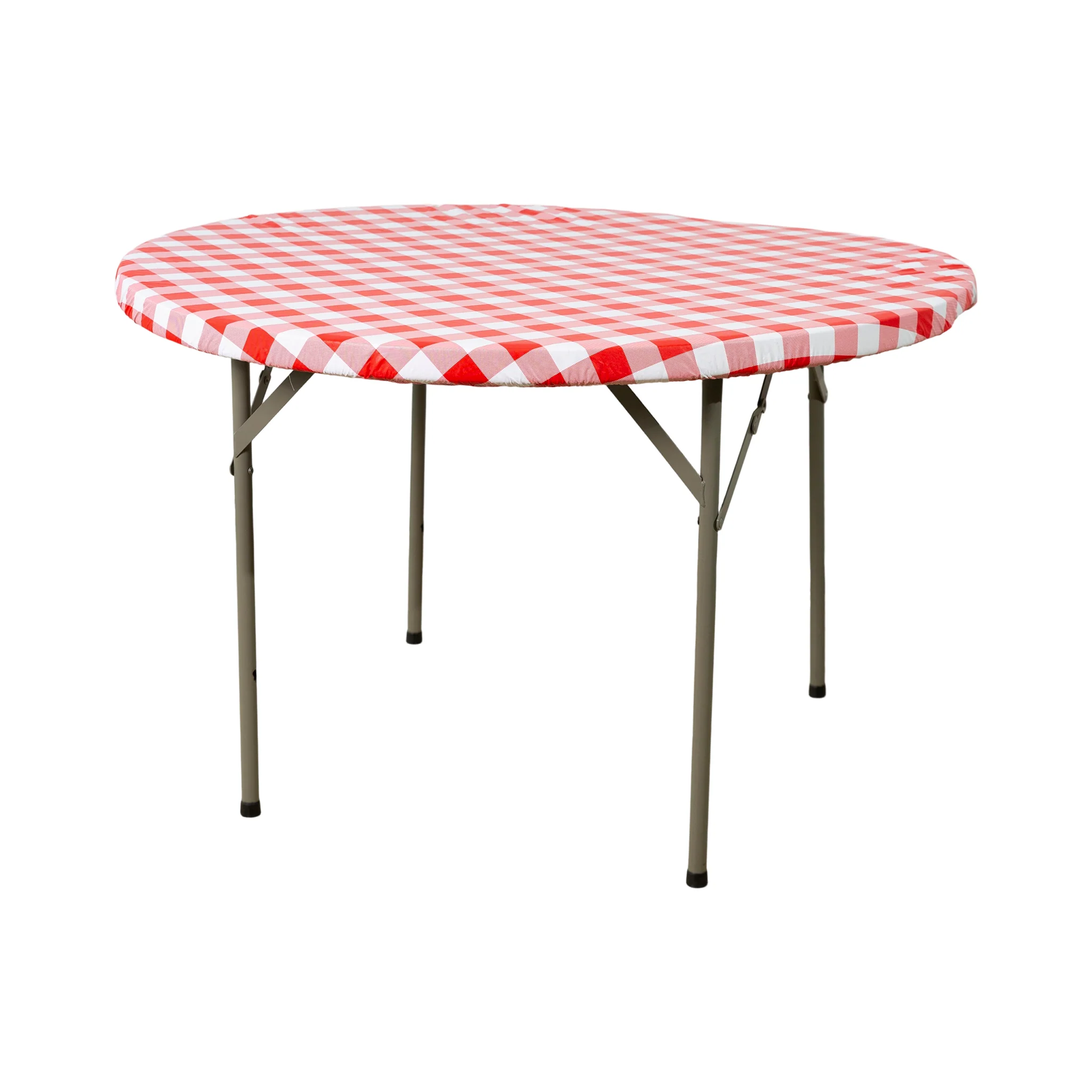 Round Elastic Table Top Cover 36" Waterproof Vinyl Flannel Backing Checkered Design - Red - Image 2
