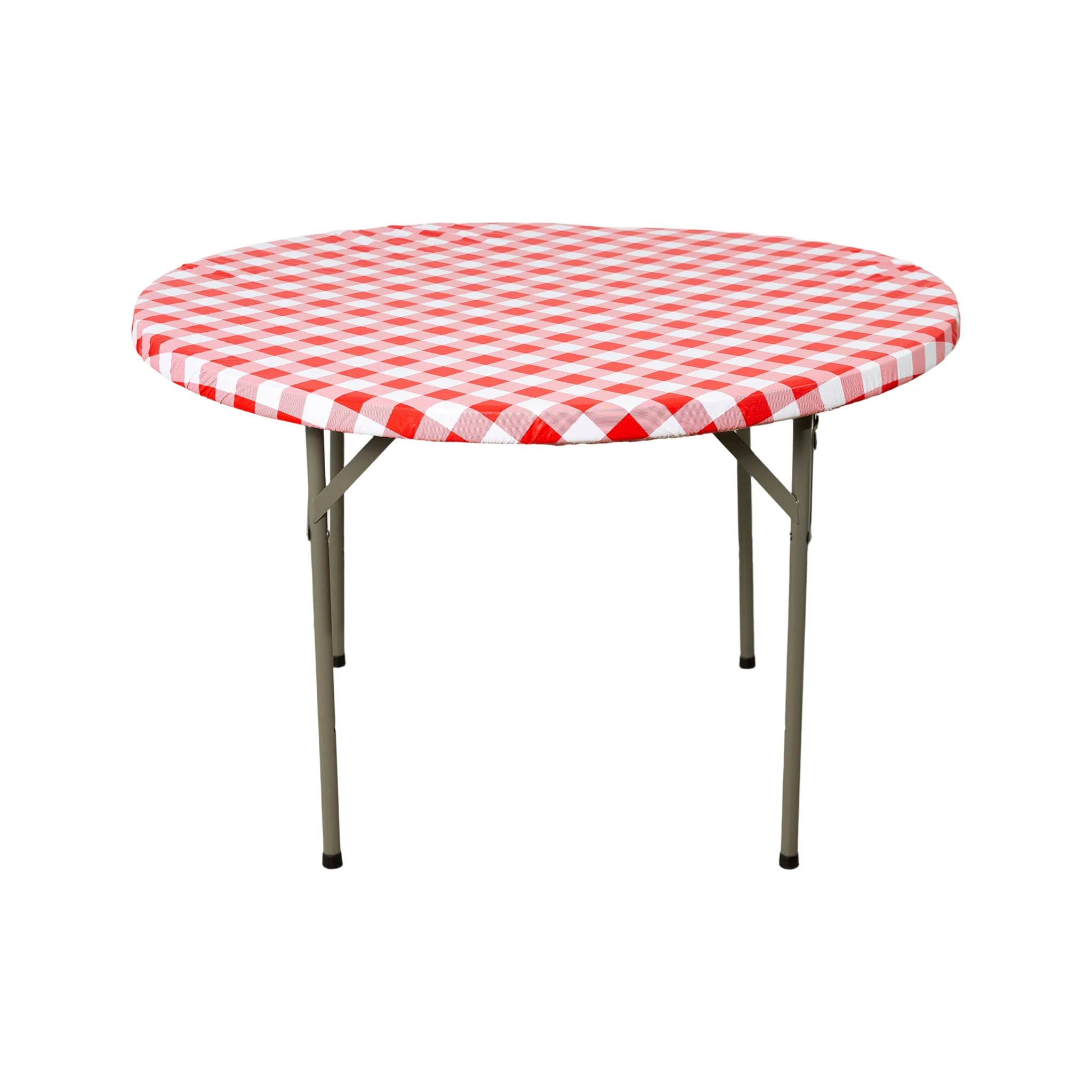 Round Elastic Table Top Cover 36" Waterproof Vinyl Flannel Backing Checkered Design - Red - Image 4