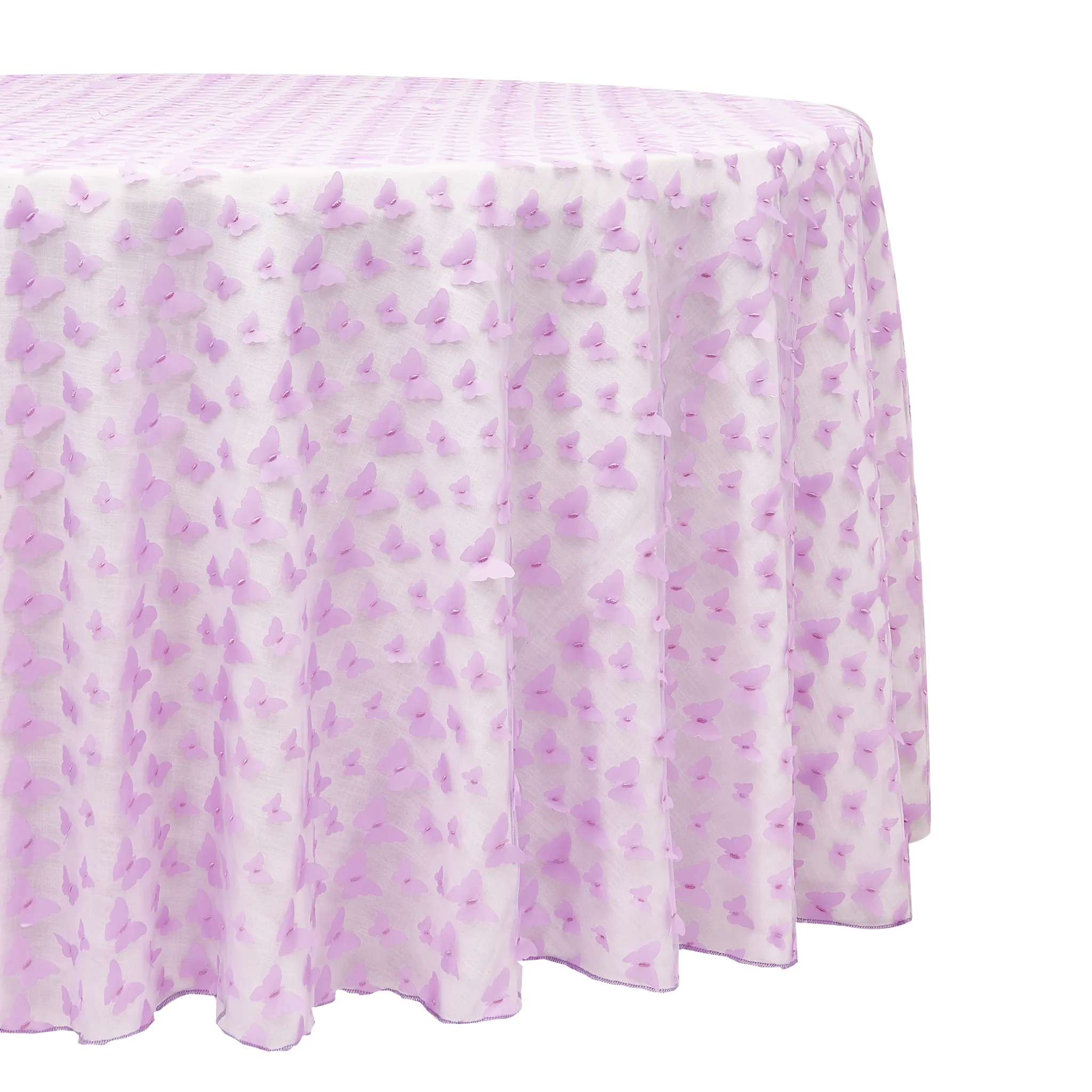 3D Butterfly Sheer Tablecloth  120" Round - Lavender - Image 4