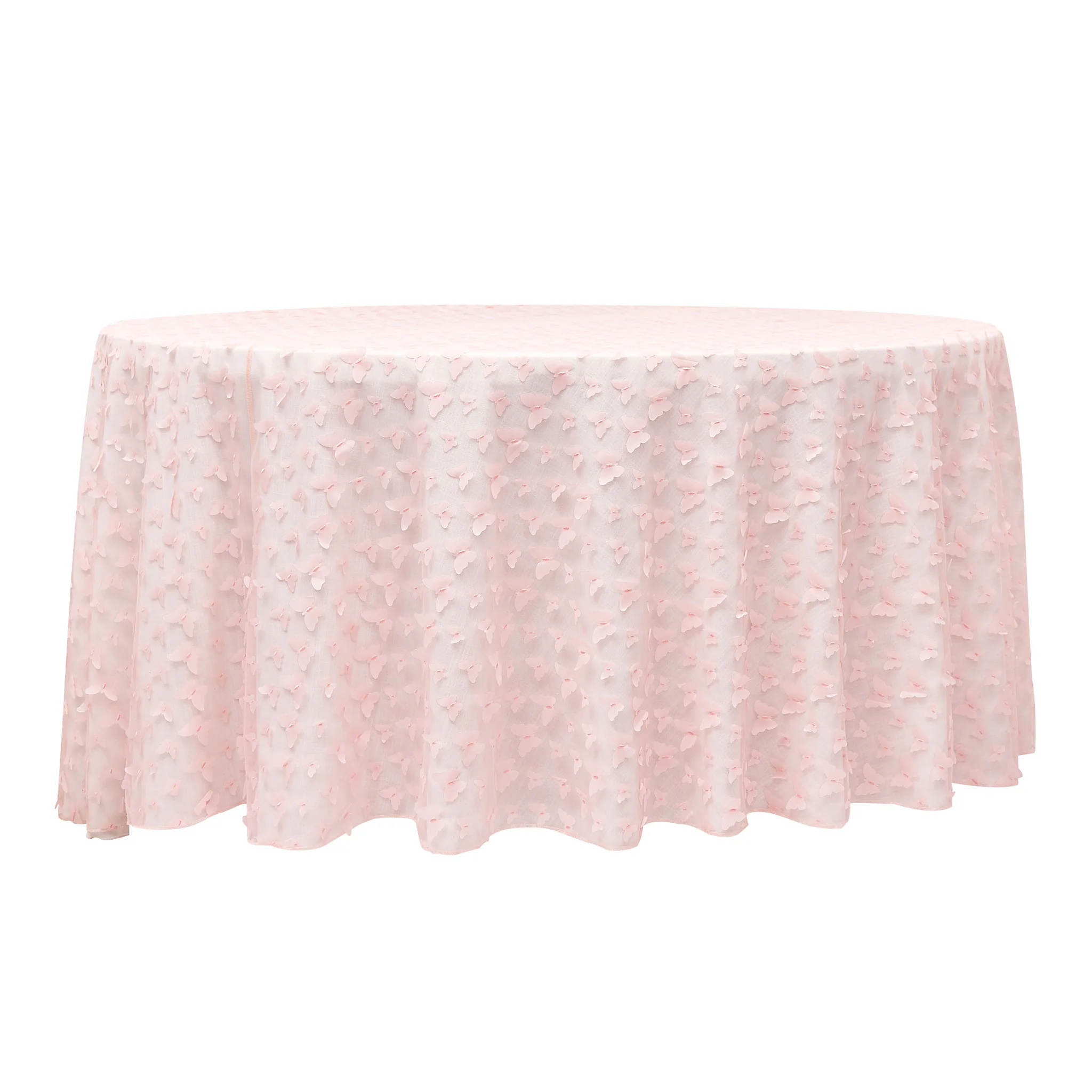 3D Butterfly Sheer Tablecloth  120" Round - Pink