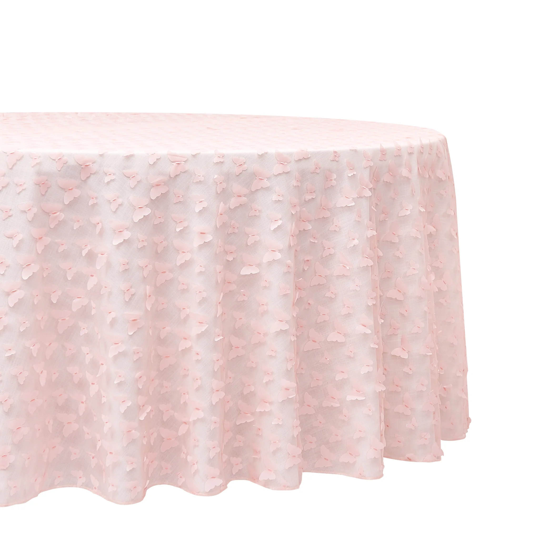 3D Butterfly Sheer Tablecloth  120" Round - Pink - Image 3