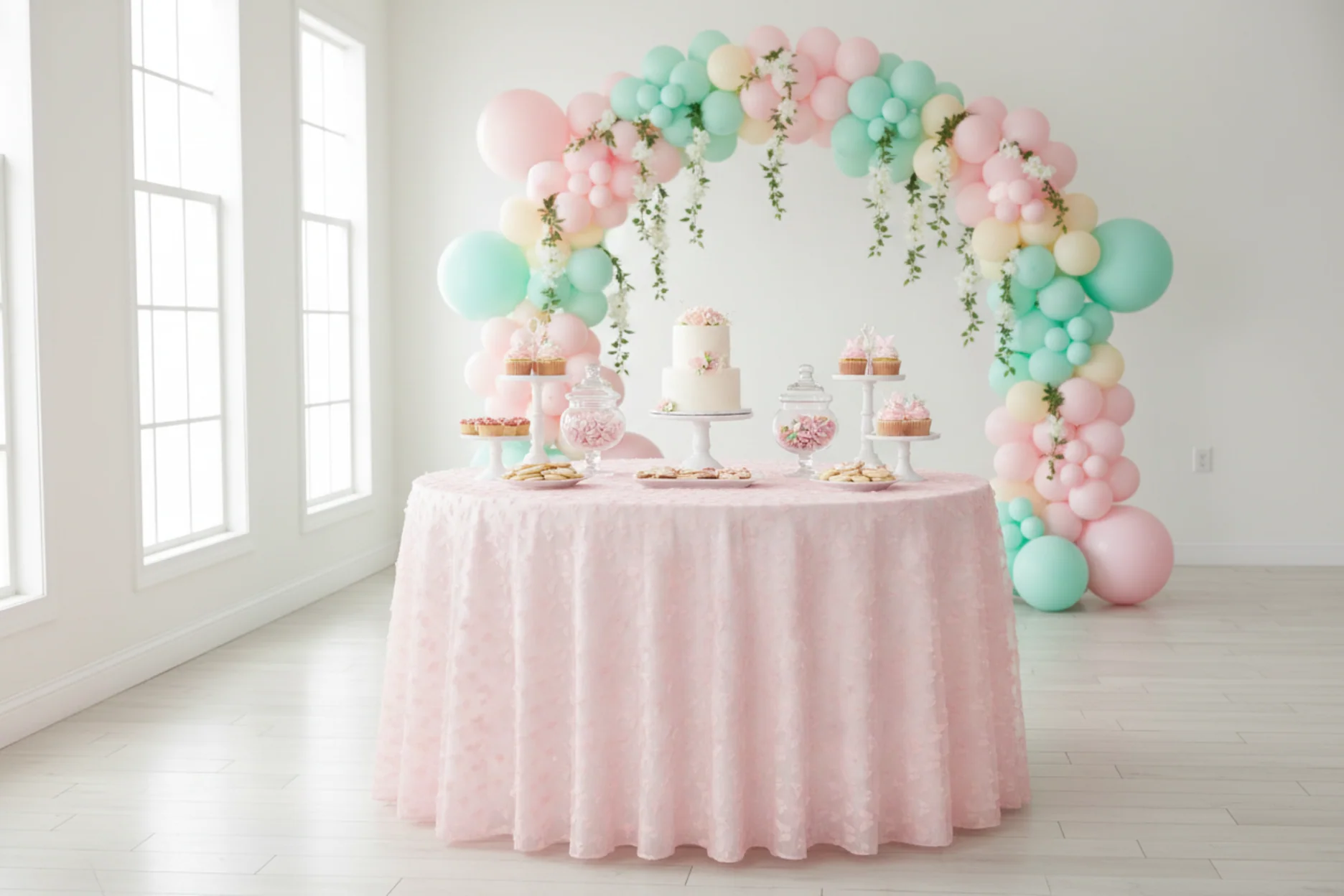 3D Butterfly Sheer Tablecloth  120" Round - Pink - Image 6