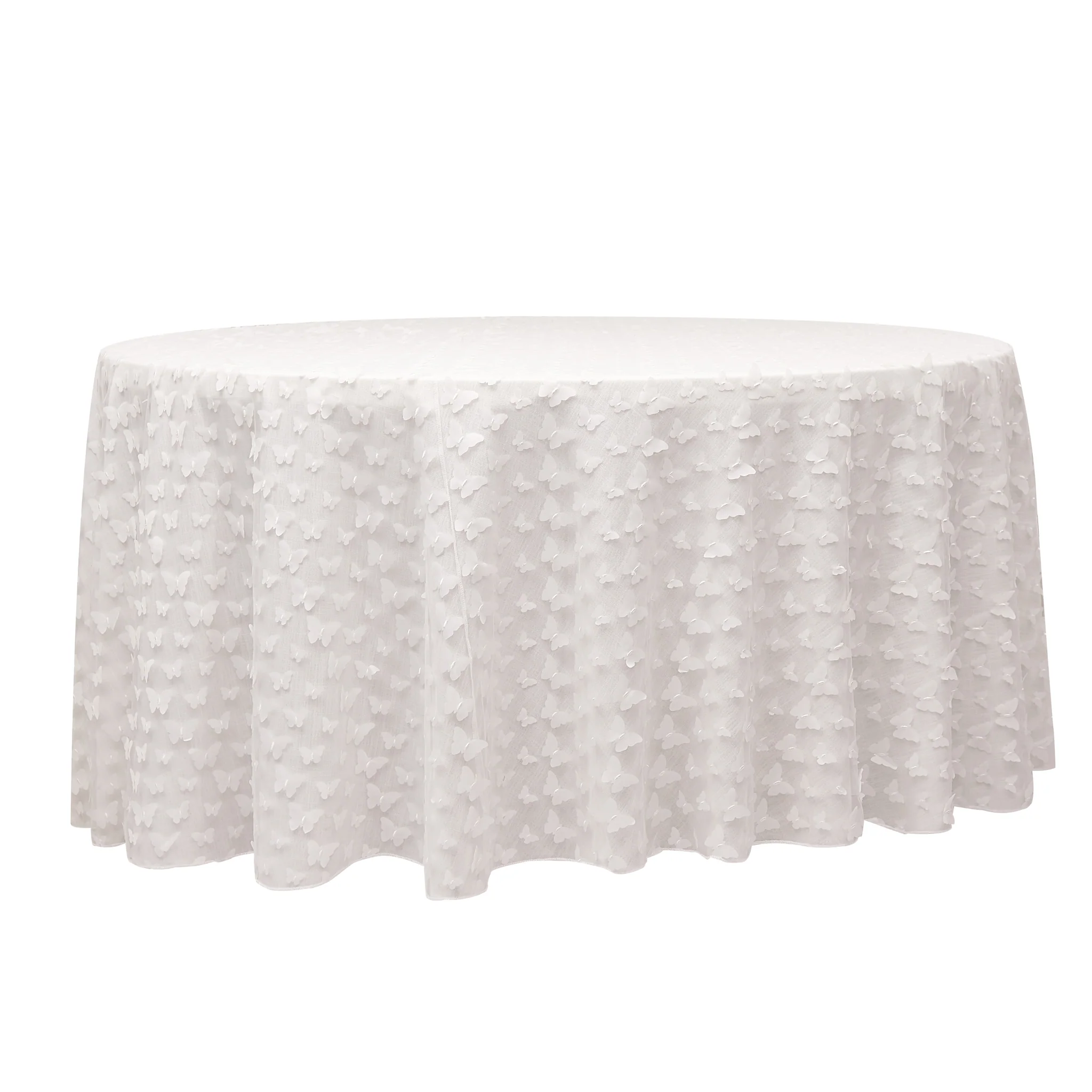 3D Butterfly Sheer Tablecloth  120" Round - White
