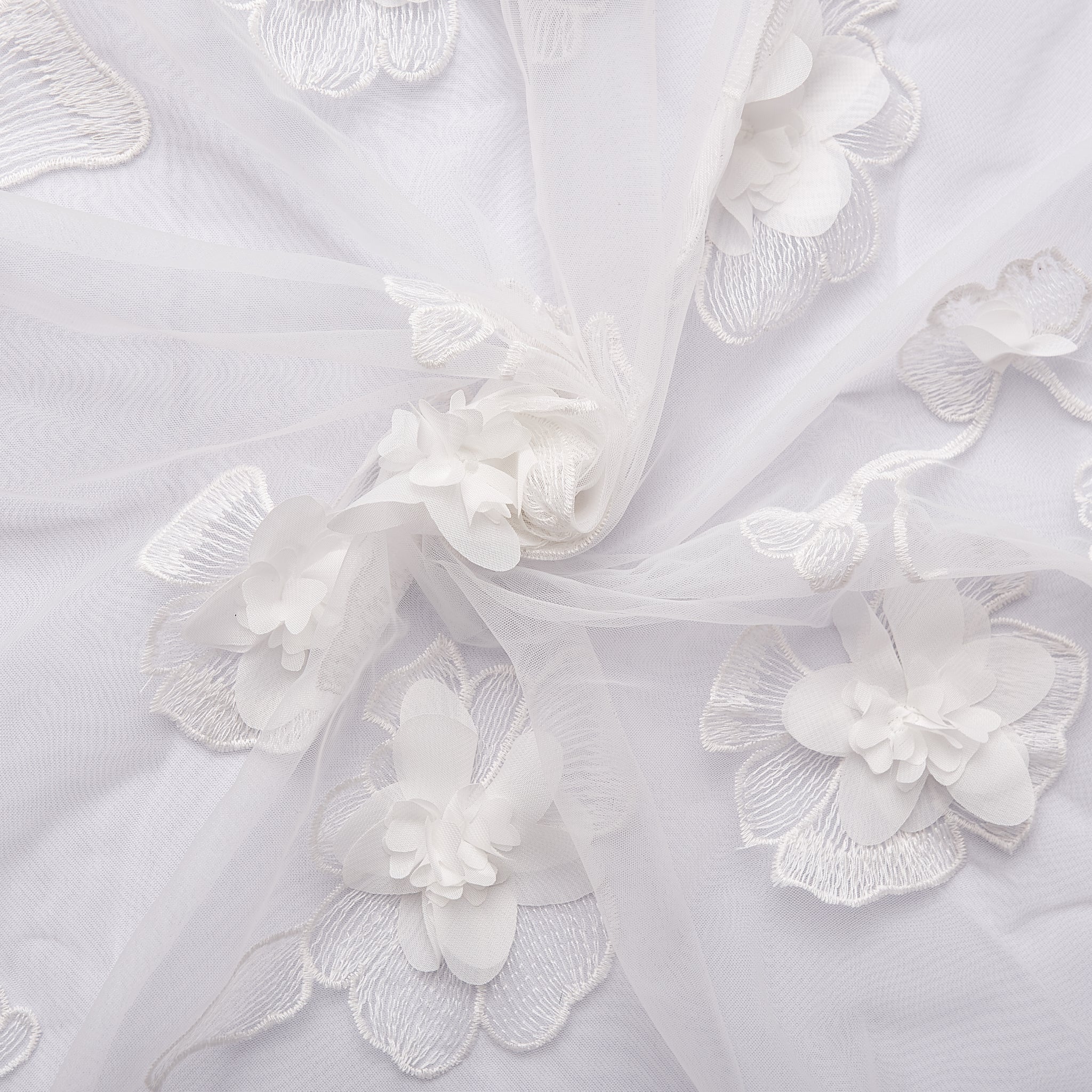 3D Gardenia Embroidery Sheer 120" Round Tablecloth - White - Image 2