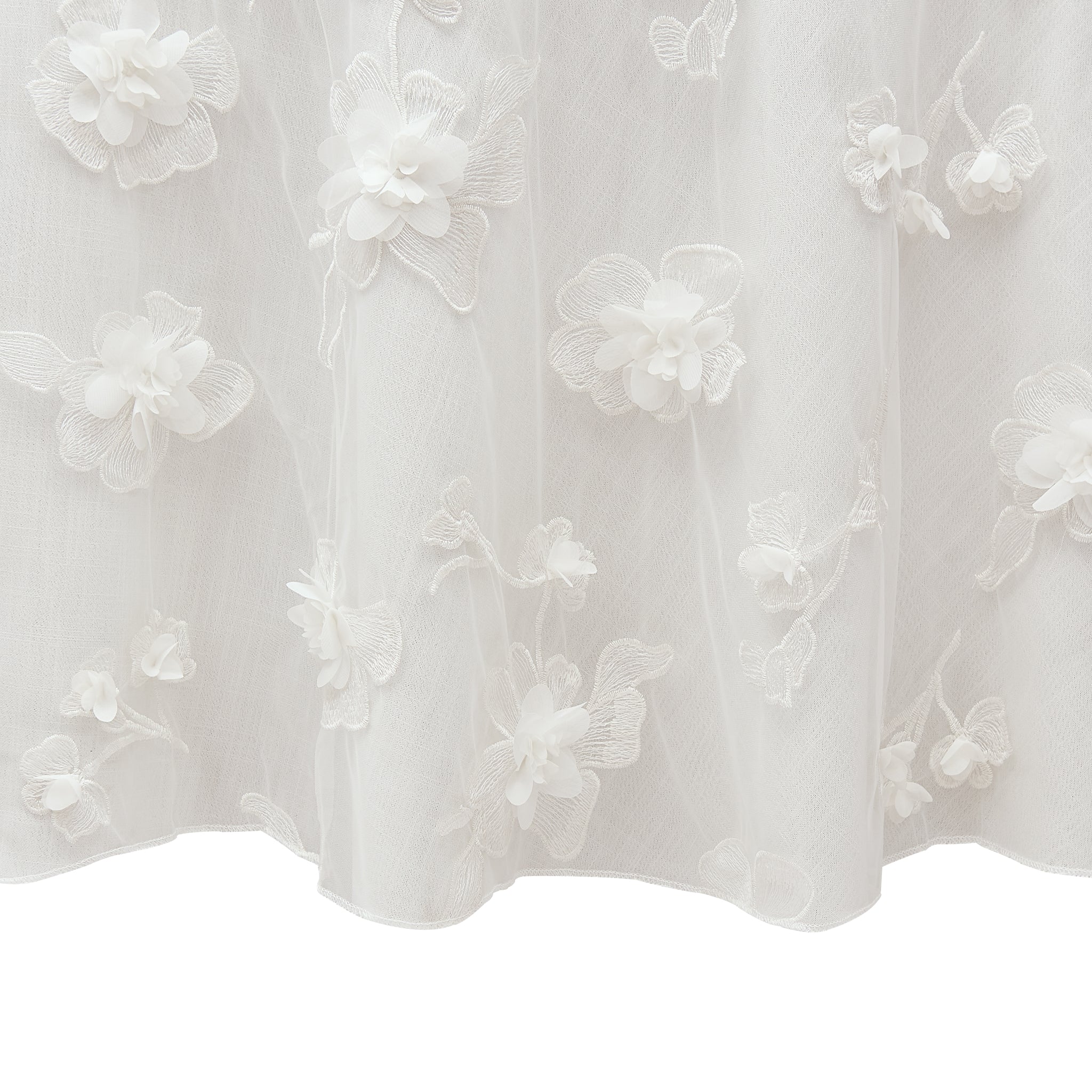 3D Gardenia Embroidery Sheer 120" Round Tablecloth - White - Image 4