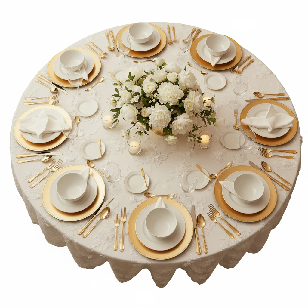 3D Gardenia Embroidery Sheer 120" Round Tablecloth - White - Image 6