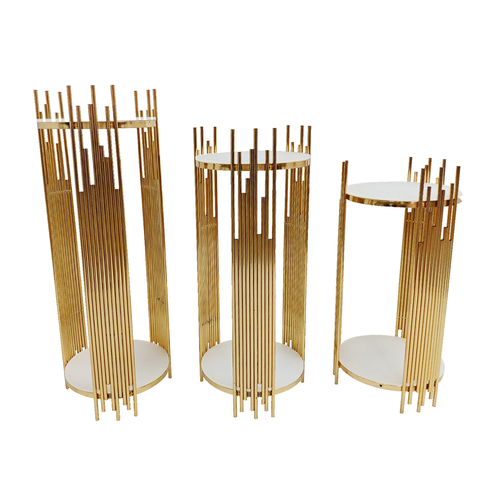 3 pcs of Gold Plinths Round Display Stand