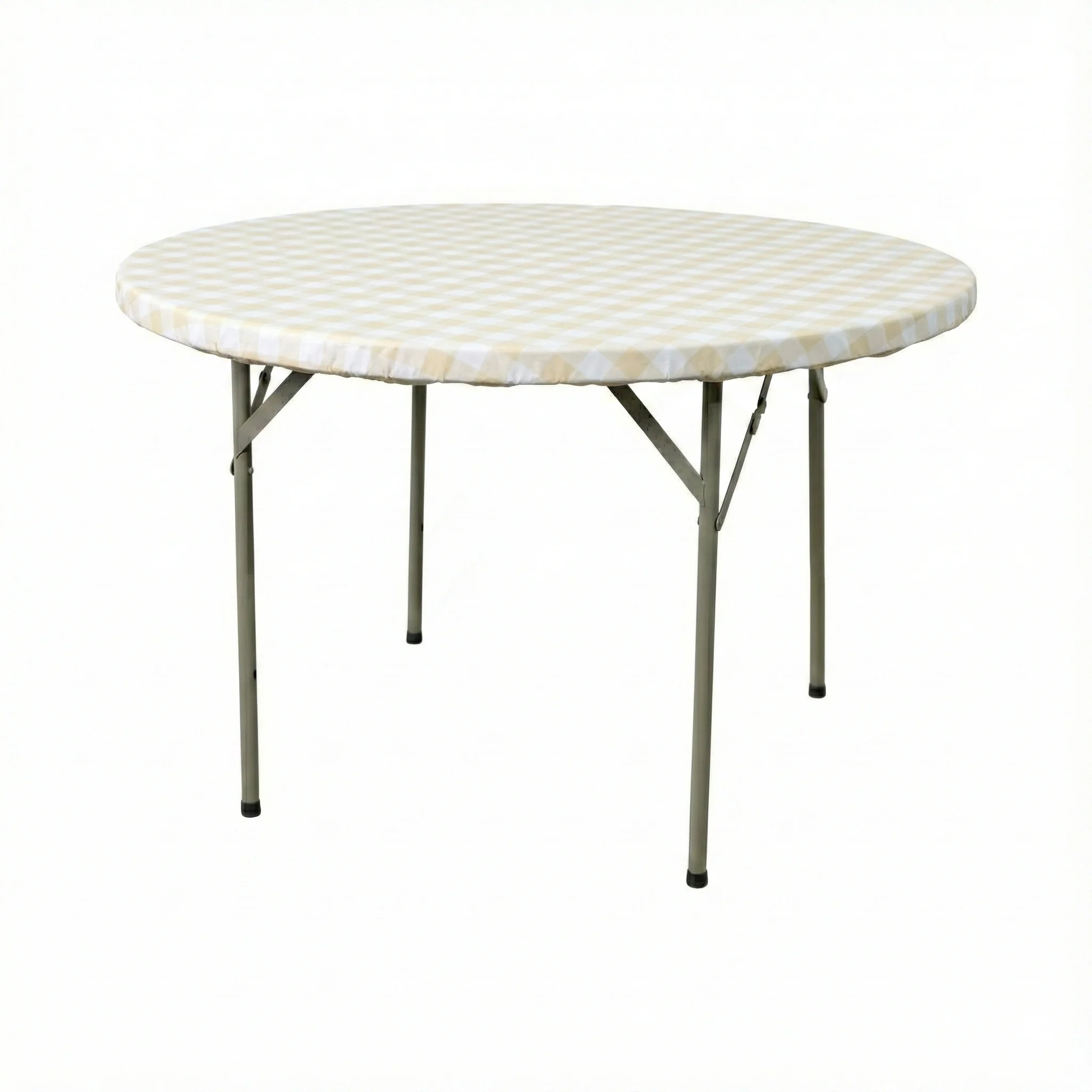 Round Elastic Table Top Cover 48" Waterproof Vinyl Flannel Backing Checkered Design - Champagne - Image 3