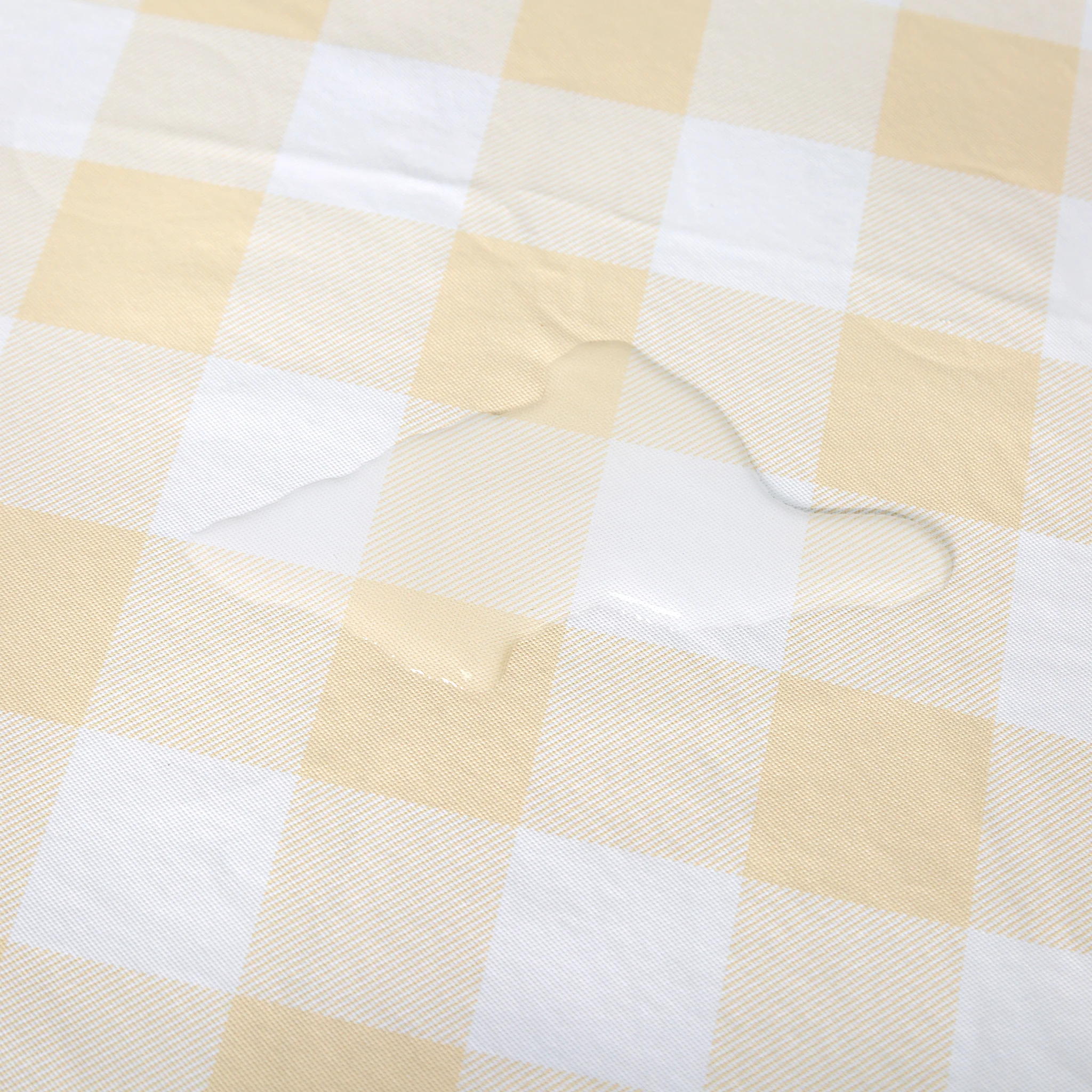 Round Elastic Table Top Cover 48" Waterproof Vinyl Flannel Backing Checkered Design - Champagne - Image 4