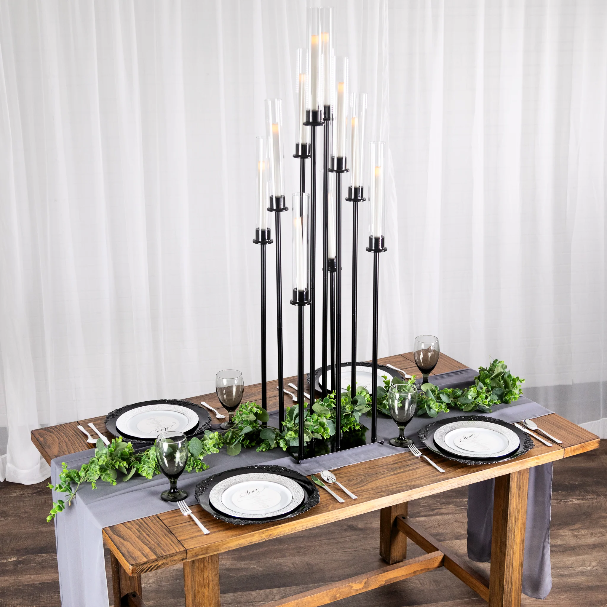 48" Tall 10 Arm Candle Holder Candelabra Centerpiece - Black - Image 3
