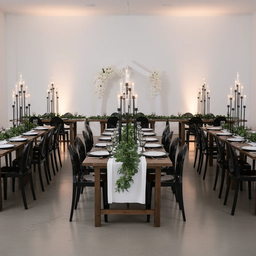 48" Tall 10 Arm Candle Holder Candelabra Centerpiece - Black - Image 5