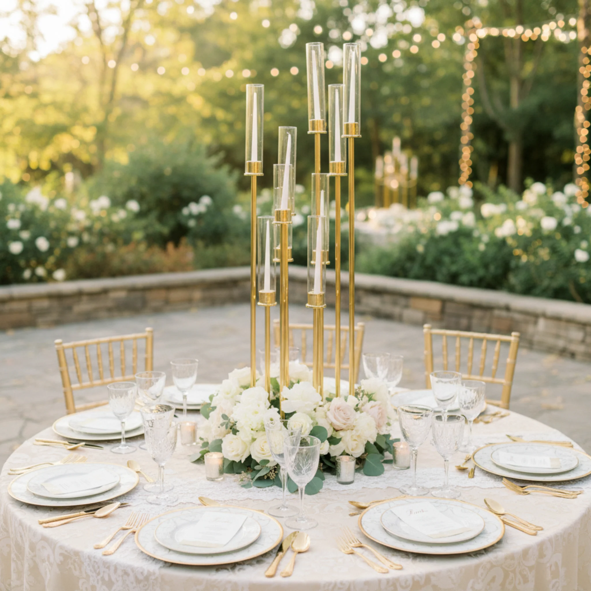 48" Tall 10 Arm Candle Holder Candelabra Centerpiece - Gold - Image 12