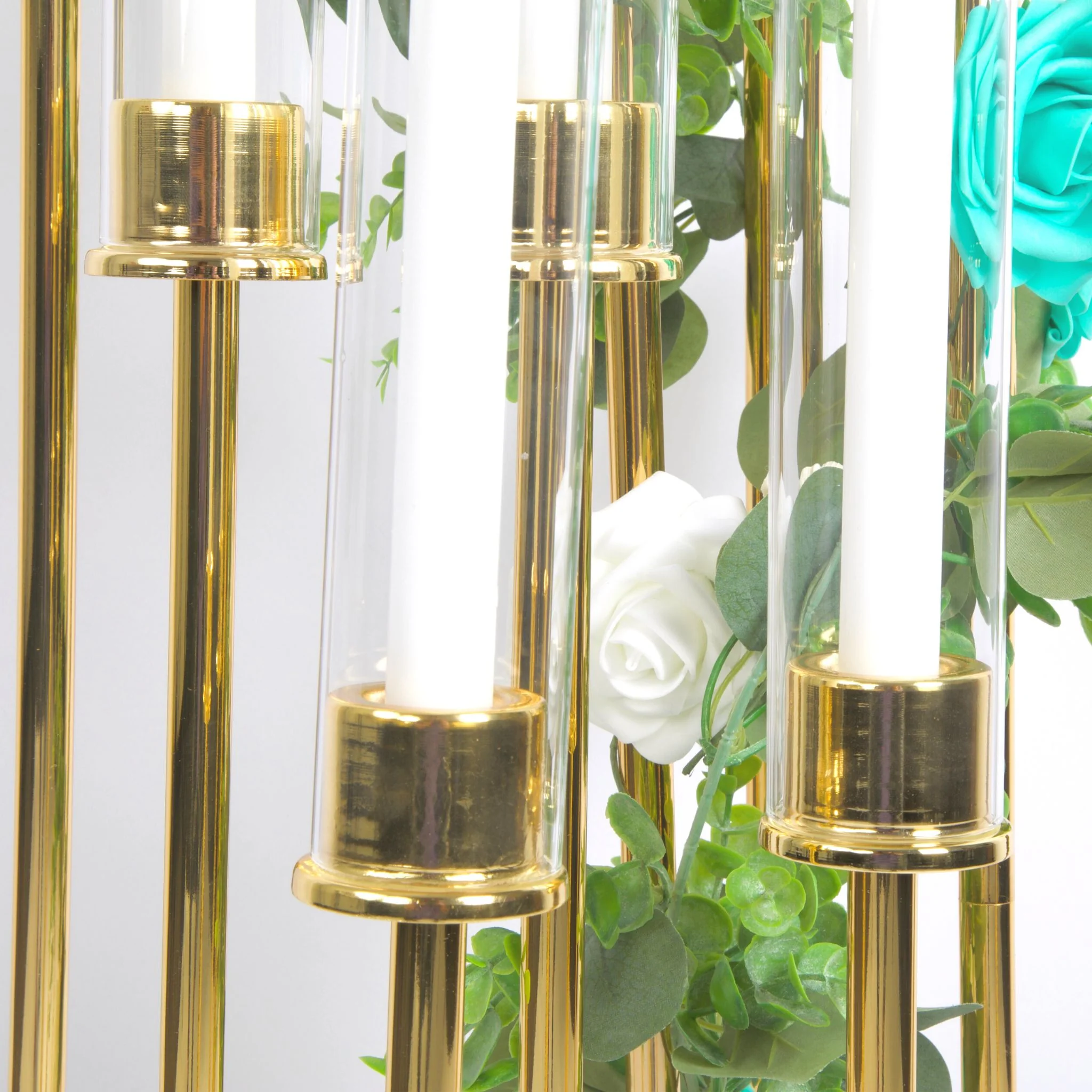 48" Tall 10 Arm Candle Holder Candelabra Centerpiece - Gold - Image 3