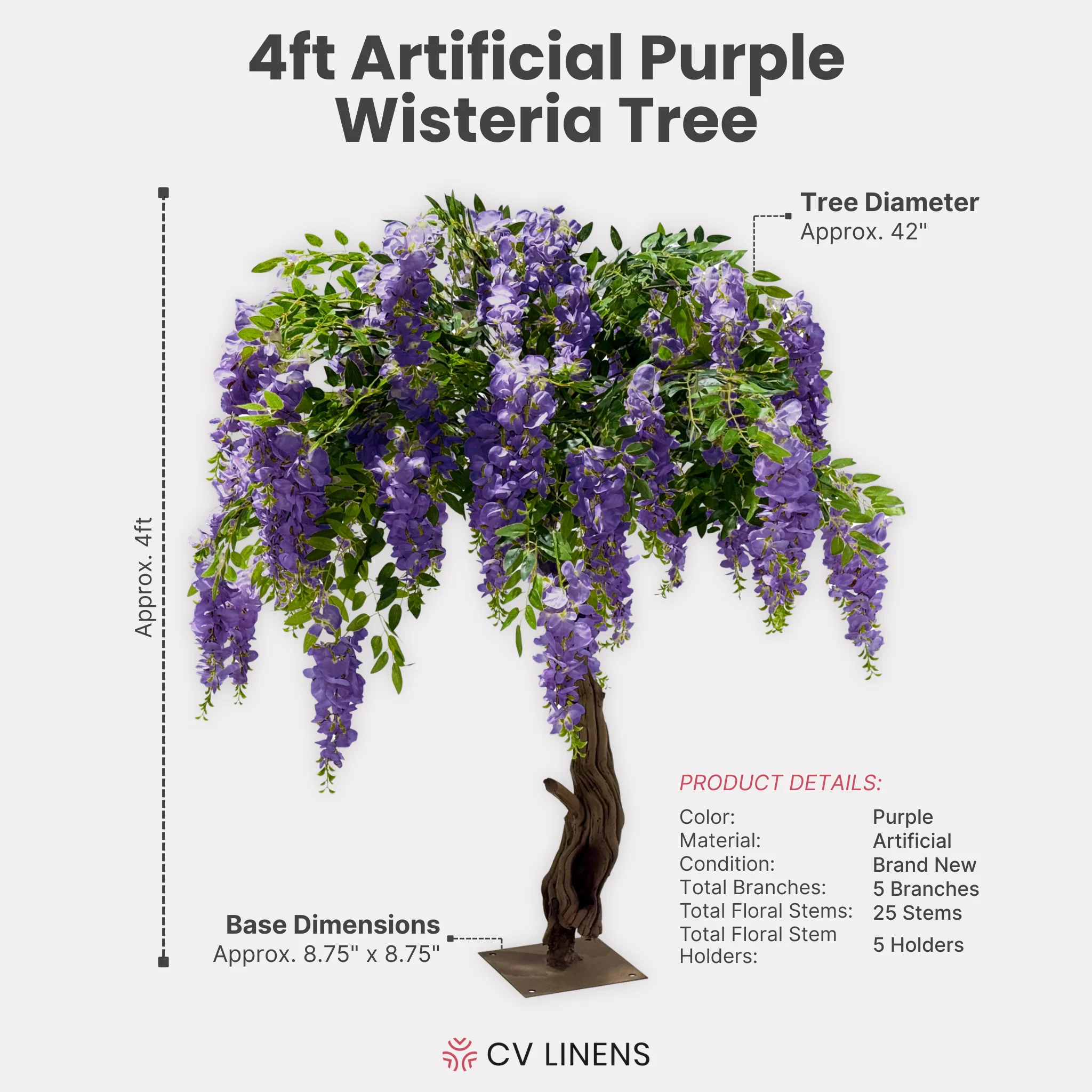 4ft Artificial Wisteria Tree - Purple