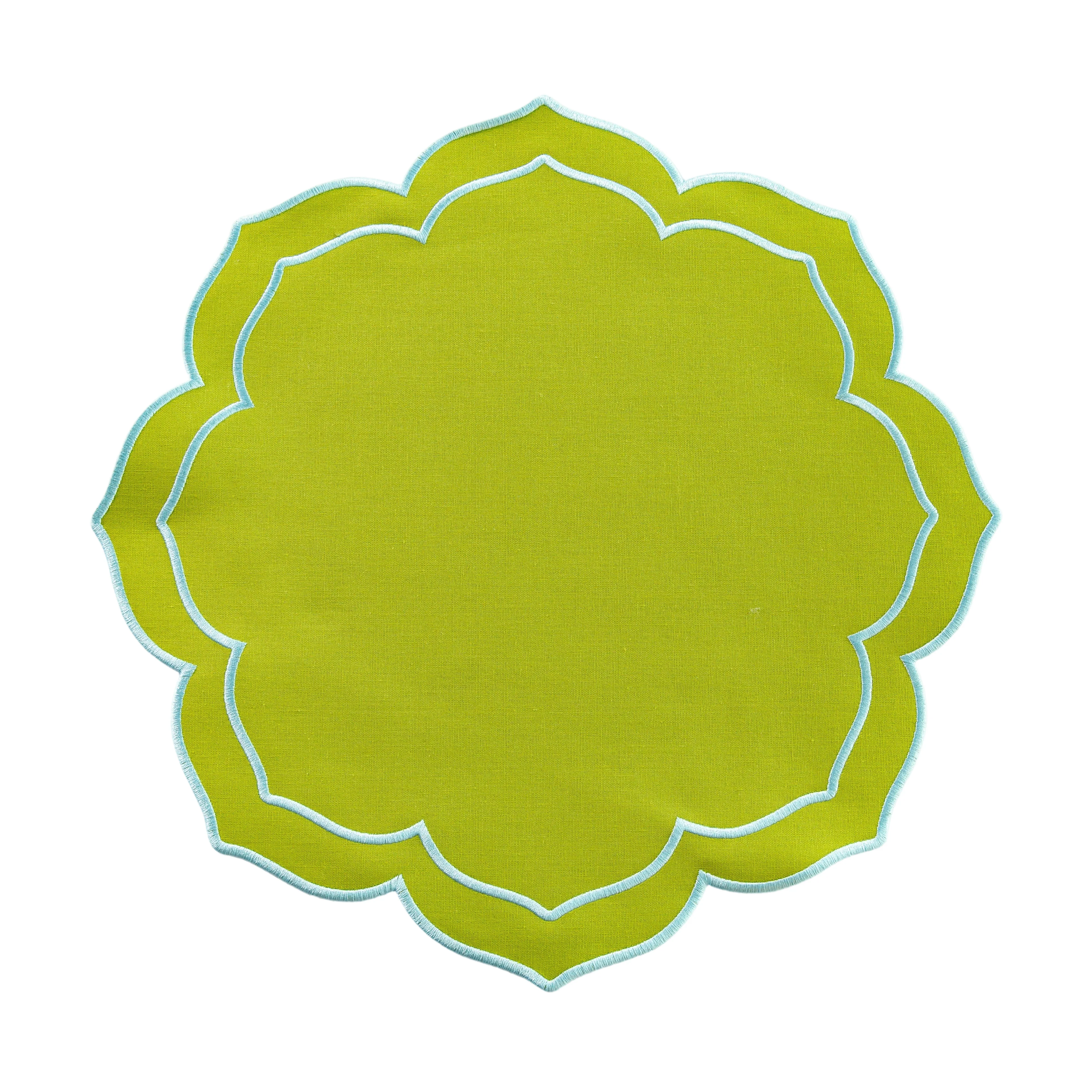 4pc/set Petal Elegance Placemats - Matcha/Turquoise Trim