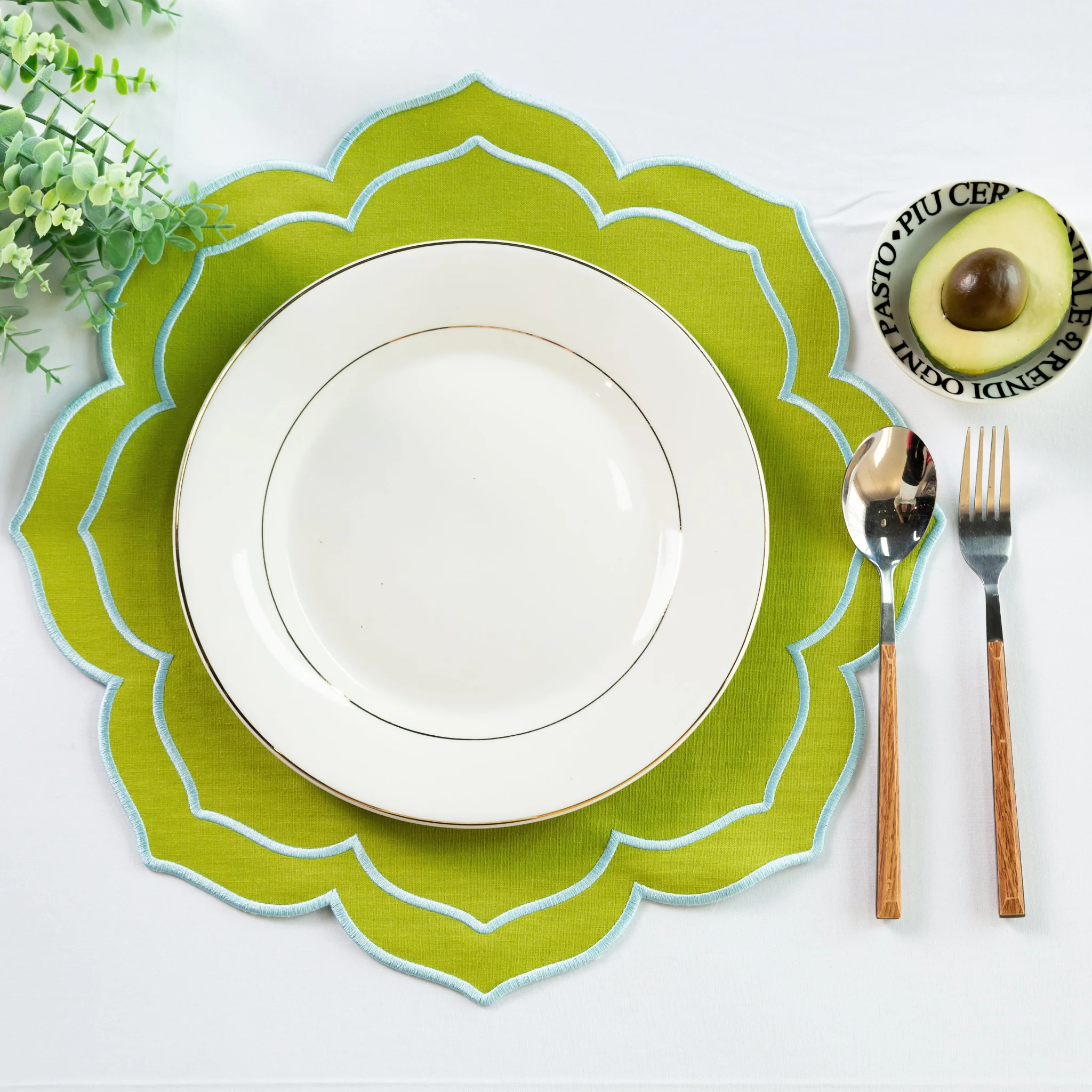 4pc/set Petal Elegance Placemats - Matcha/Turquoise Trim - Image 2