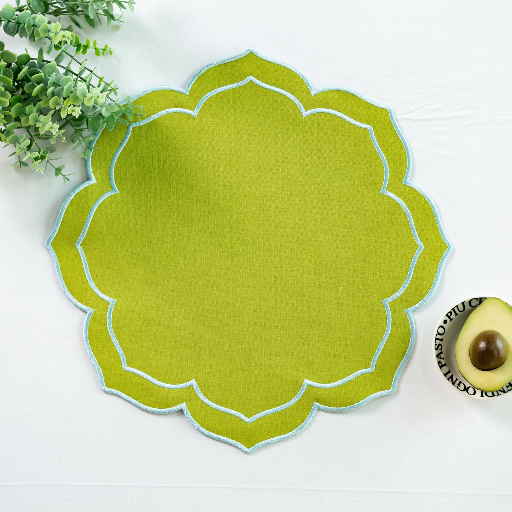 4pc/set Petal Elegance Placemats - Matcha/Turquoise Trim - Image 5