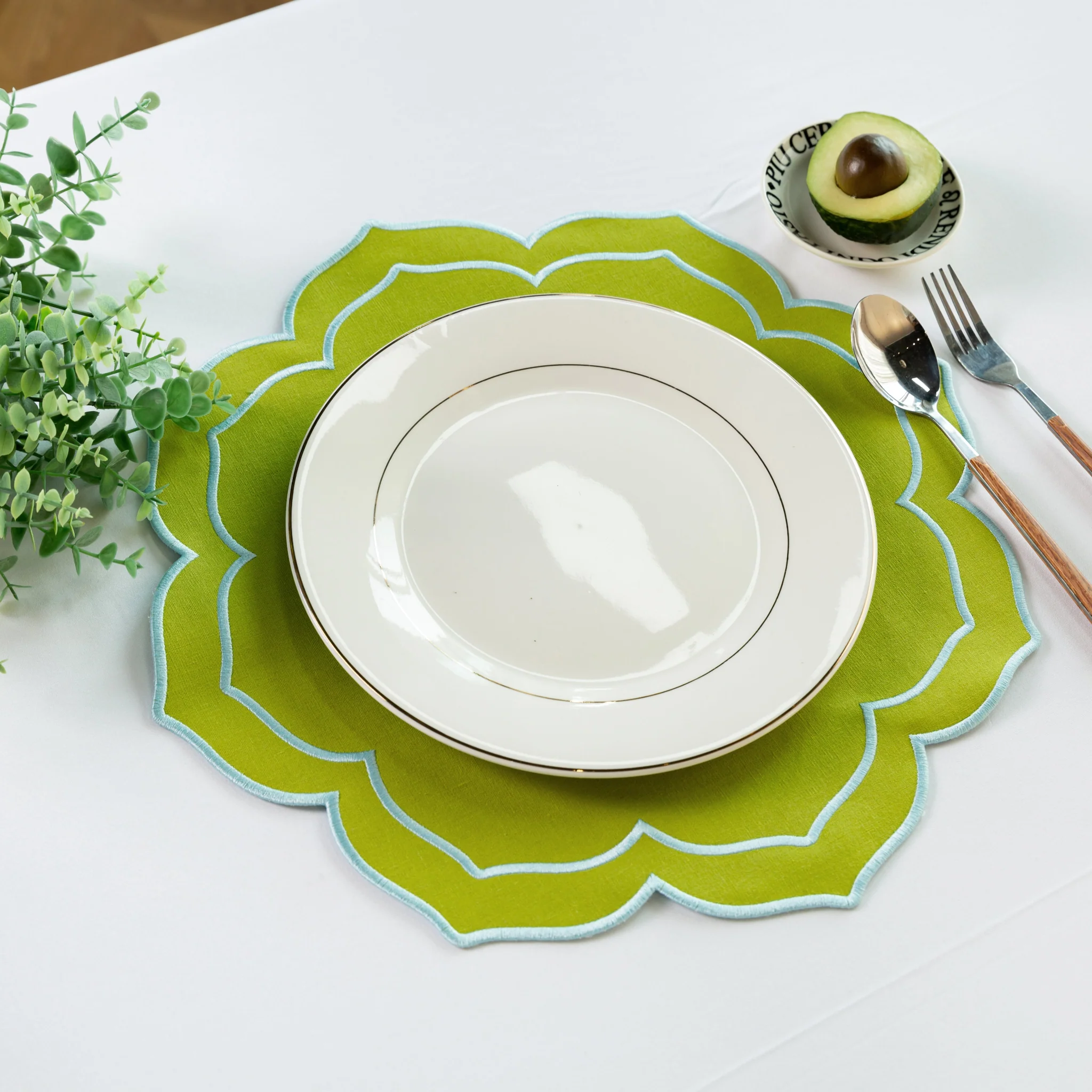 4pc/set Petal Elegance Placemats - Matcha/Turquoise Trim - Image 6