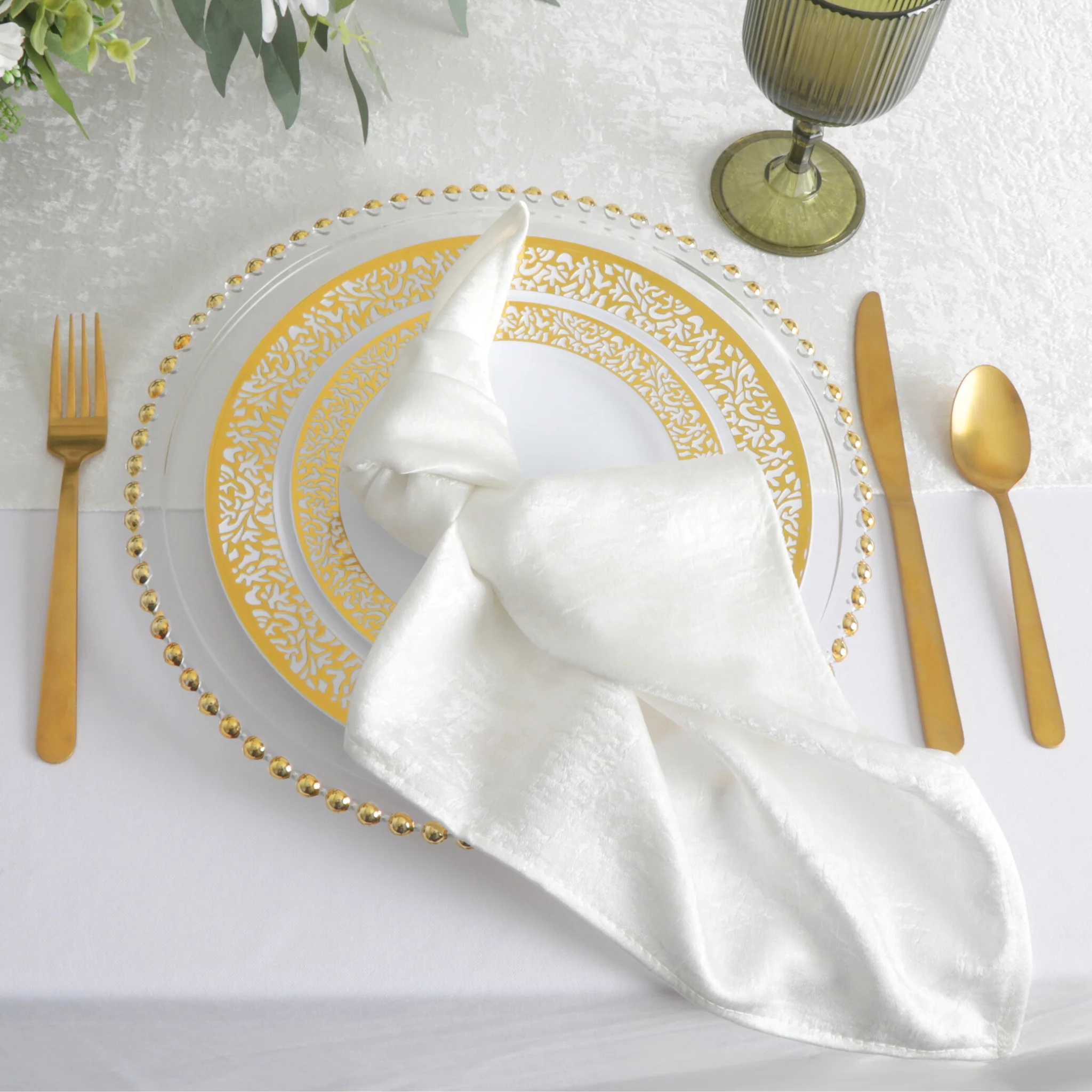 5 pcs/pk Crinkle Shimmer Napkin 20"x20" - Light Ivory/Off White - Image 2