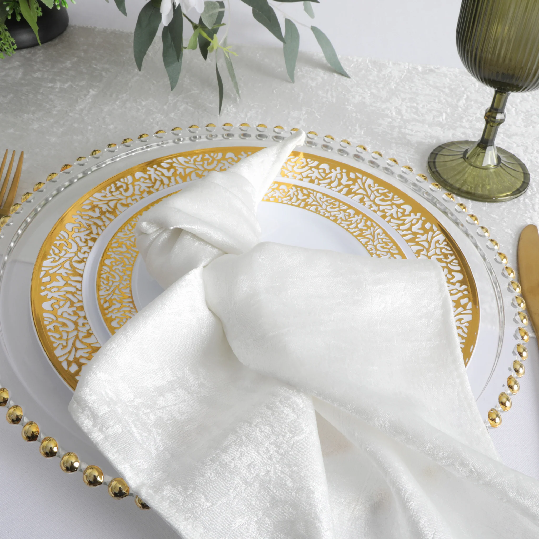 5 pcs/pk Crinkle Shimmer Napkin 20"x20" - Light Ivory/Off White - Image 4