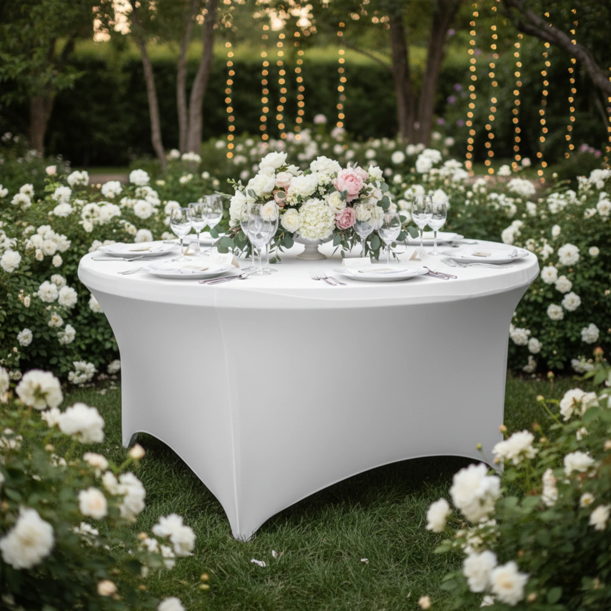 5FT Round Spandex Table Cover - White - Image 3