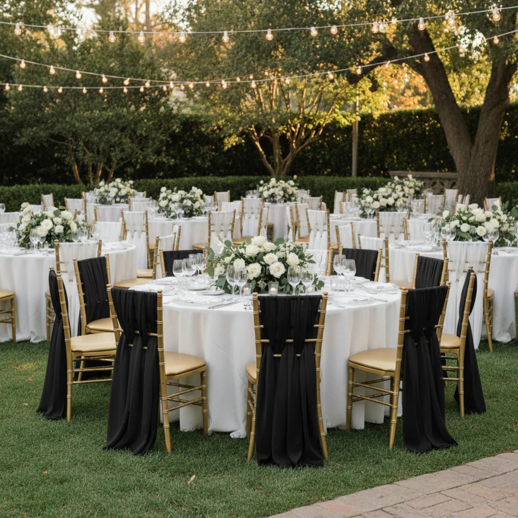 5pcs Pack of Chiffon Chair Sashes/Ties 19" x 72" - Black - Image 2
