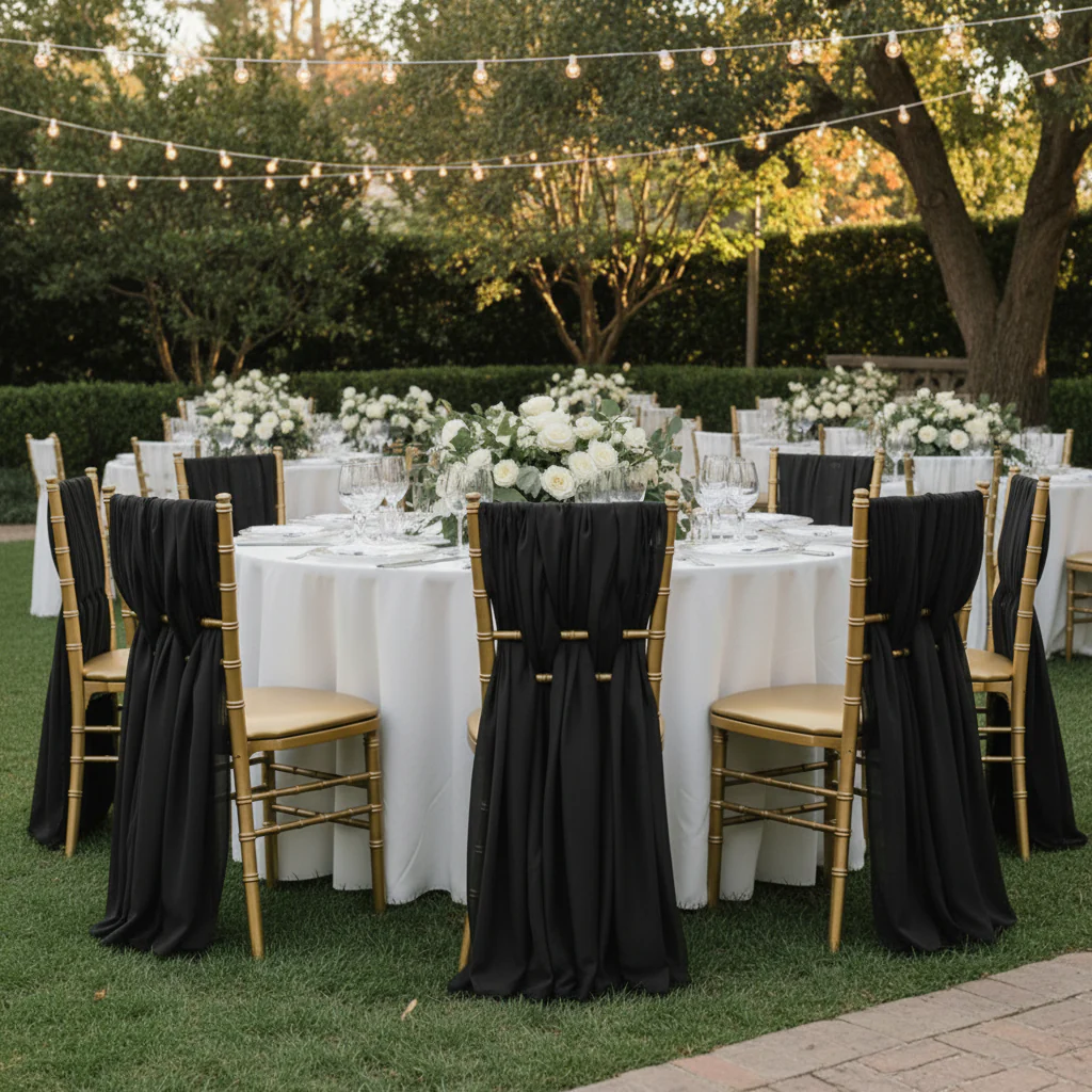 5pcs Pack of Chiffon Chair Sashes/Ties 19" x 72" - Black - Image 3