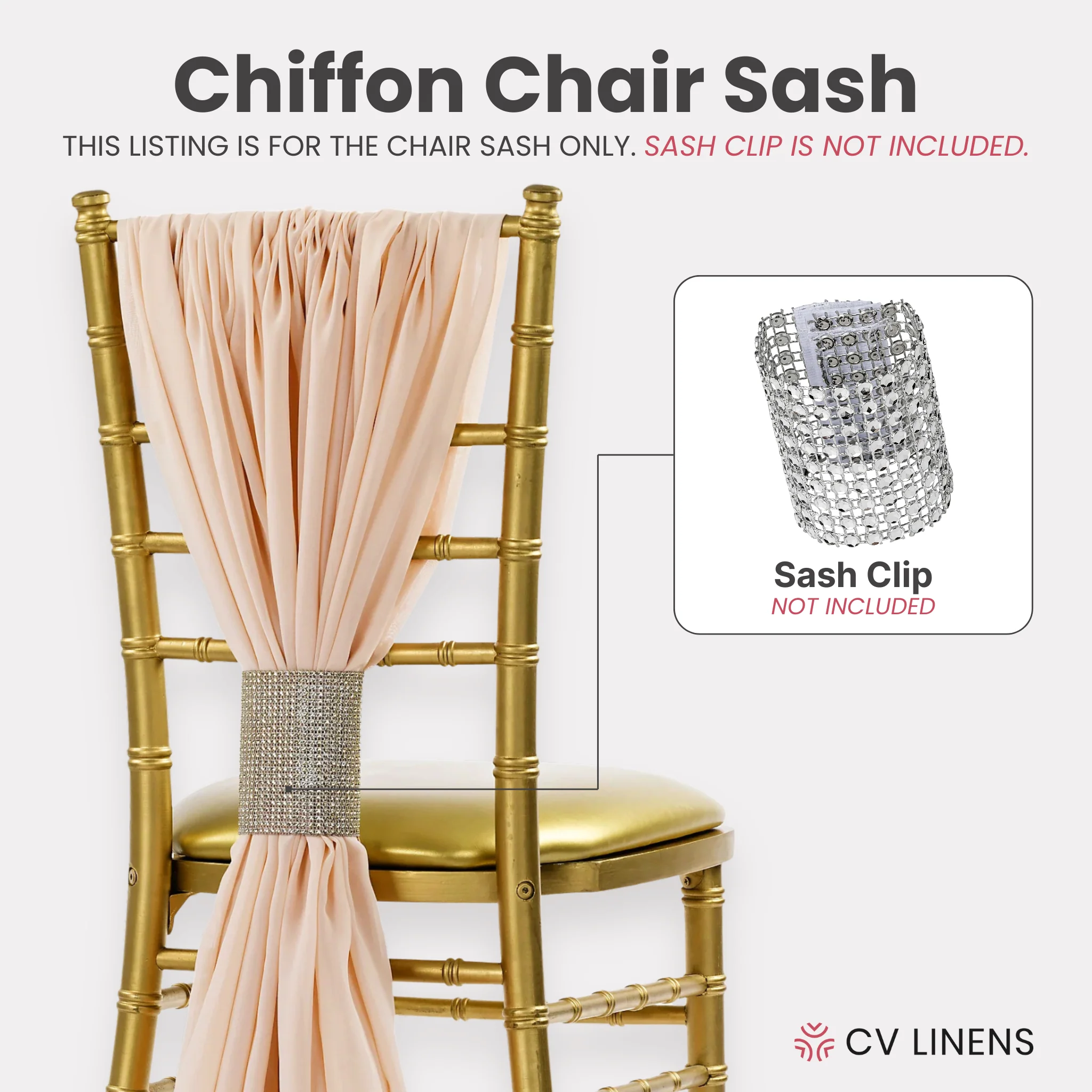 5pcs Pack of Chiffon Chair Sashes/Ties 19" x 72" - Blush - Image 4
