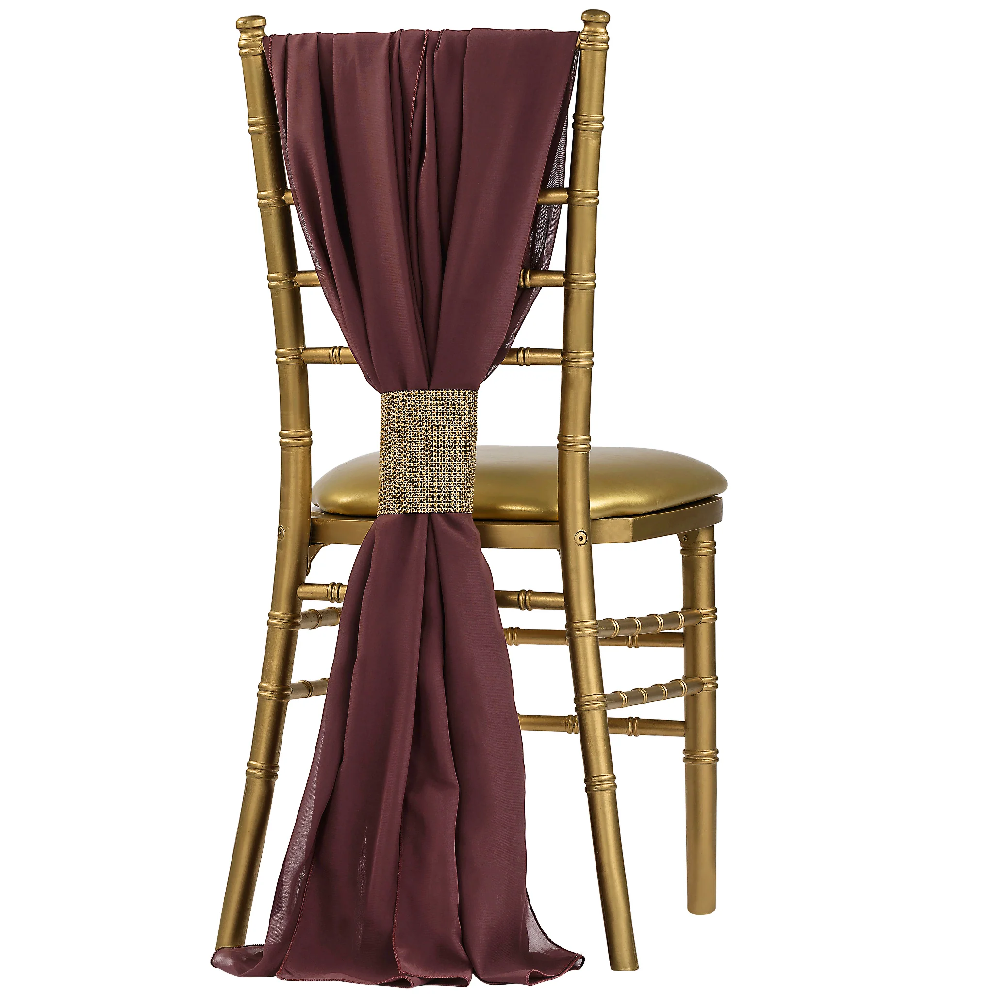 5pcs Pack of Chiffon Chair Sashes/Ties 19" x 72" - Burgundy - Image 2
