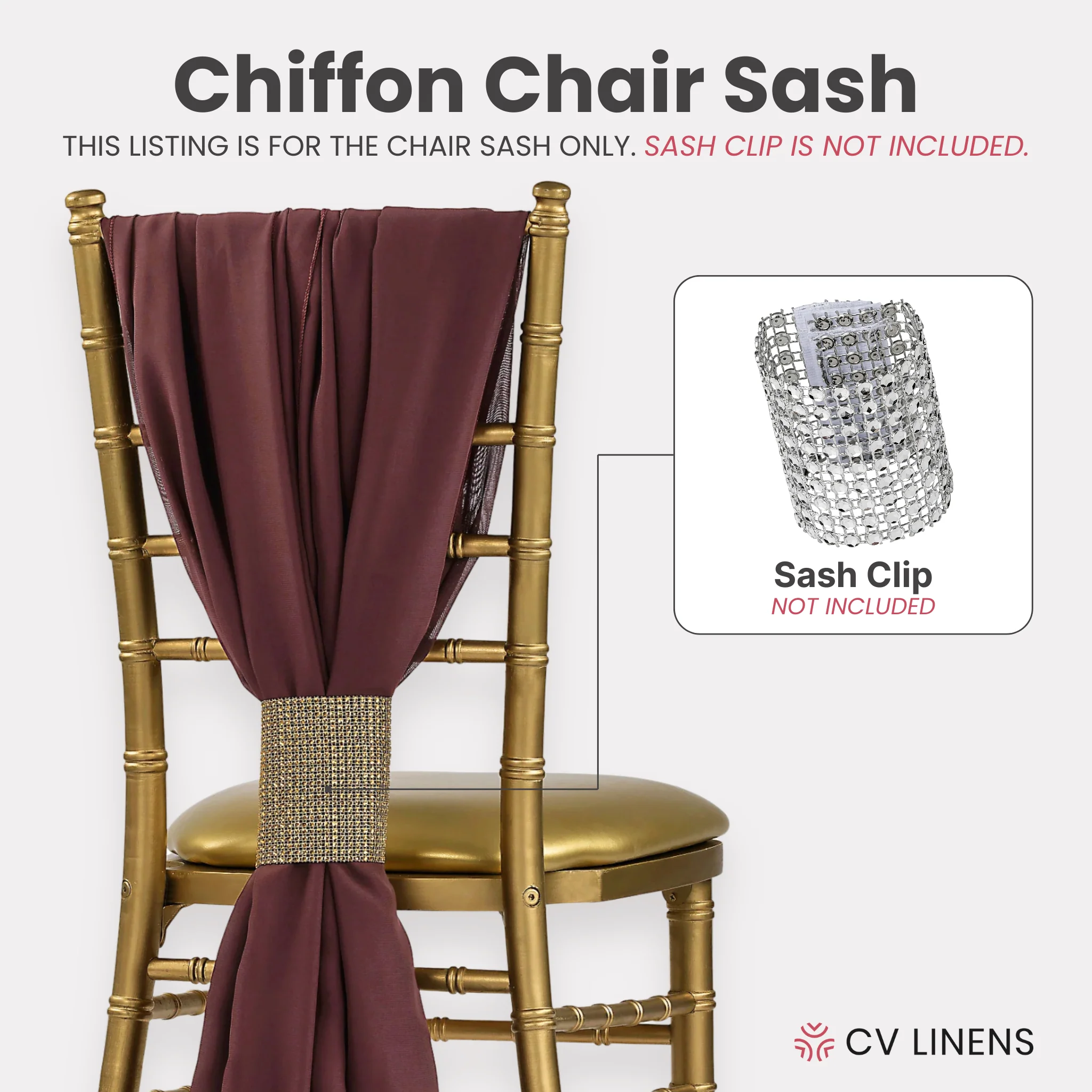 5pcs Pack of Chiffon Chair Sashes/Ties 19" x 72" - Burgundy - Image 3