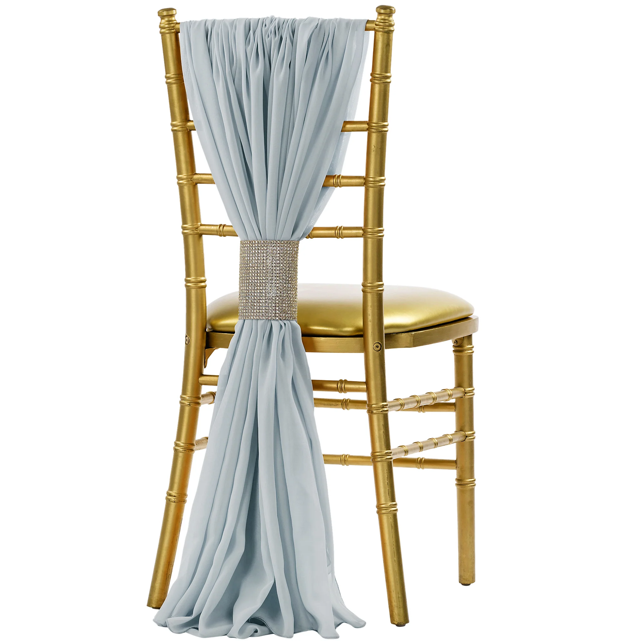 5pcs Pack of Chiffon Chair Sashes/Ties 19" x 72" - Dusty Blue - Image 2
