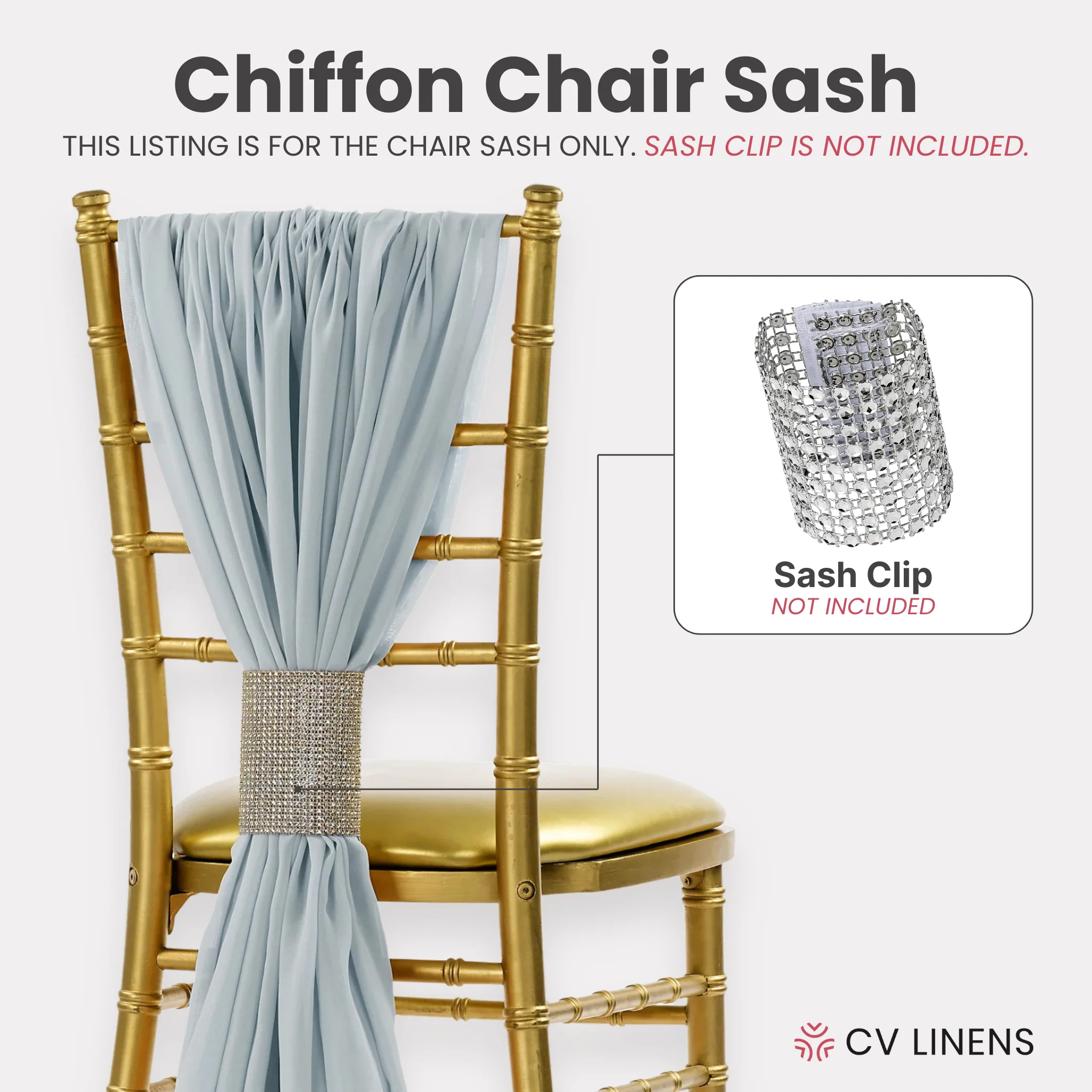 5pcs Pack of Chiffon Chair Sashes/Ties 19" x 72" - Dusty Blue - Image 3