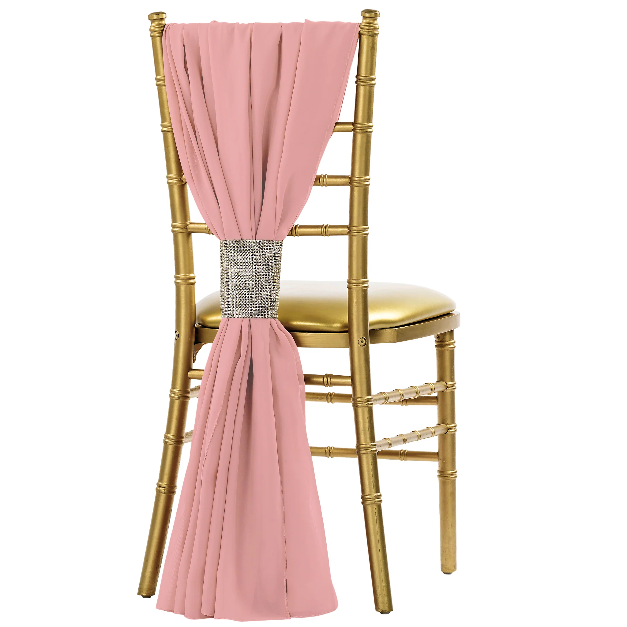 5pcs Pack of Chiffon Chair Sashes/Ties 19" x 72" - Dusty Rose/Mauve - Image 2
