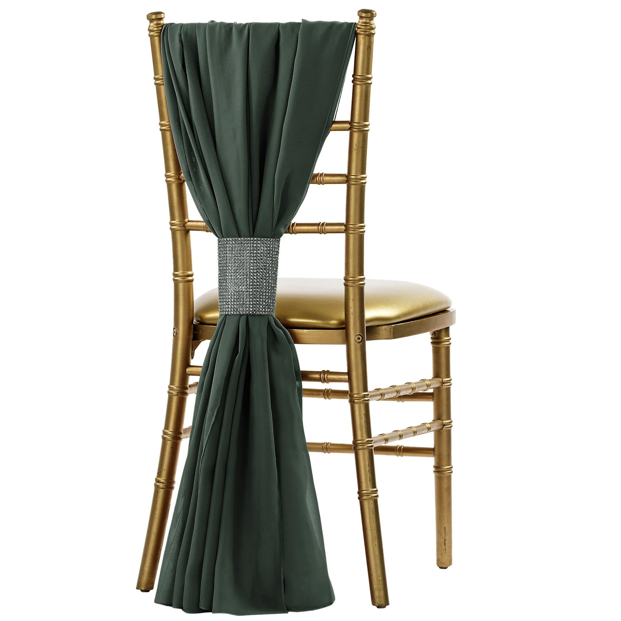 5pcs Pack of Chiffon Chair Sashes/Ties 19" x 72" - Hunter Green - Image 2