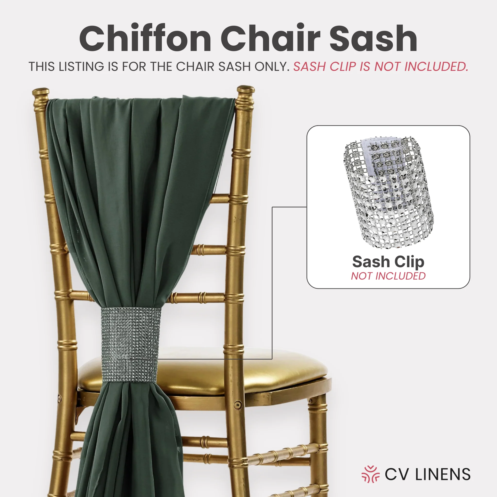 5pcs Pack of Chiffon Chair Sashes/Ties 19" x 72" - Hunter Green - Image 3