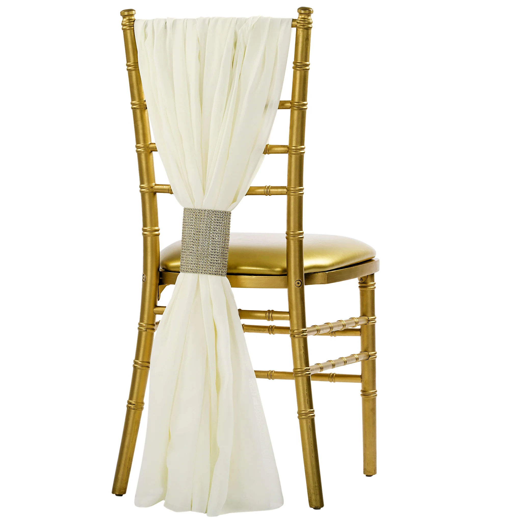 5pcs Pack of Chiffon Chair Sashes/Ties 19" x 72" - Ivory - Image 2
