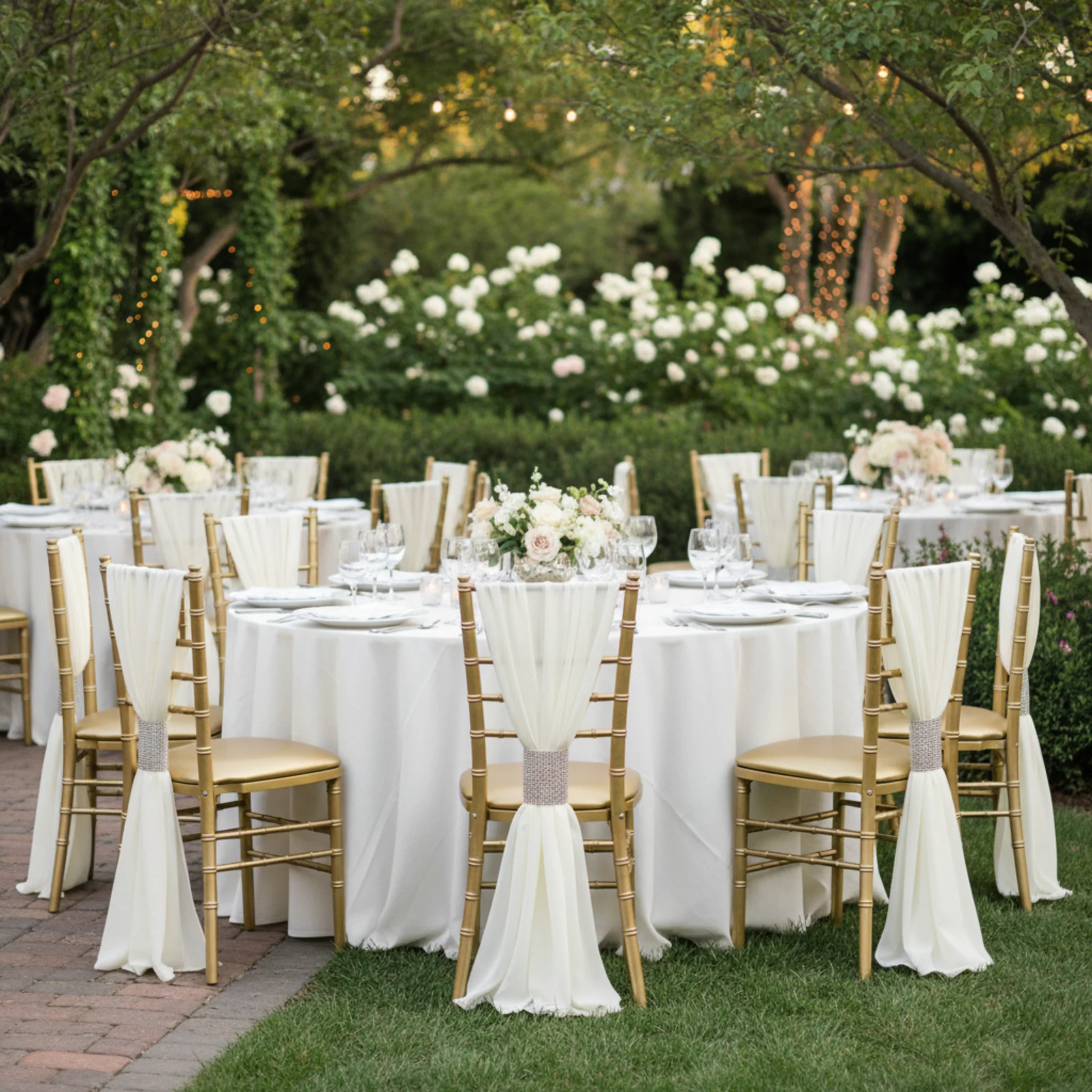 5pcs Pack of Chiffon Chair Sashes/Ties 19" x 72" - Ivory - Image 8