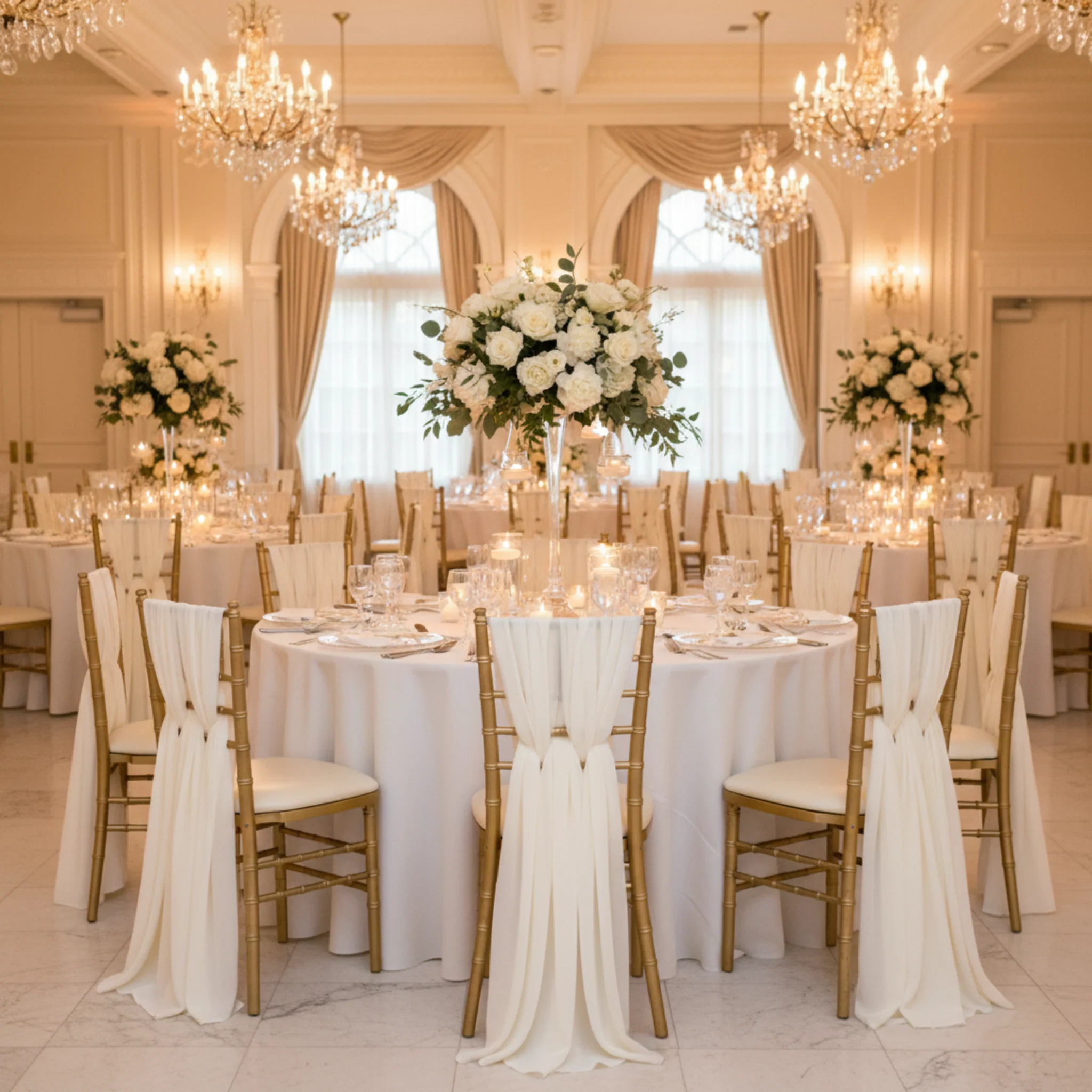 5pcs Pack of Chiffon Chair Sashes/Ties 19" x 72" - Ivory - Image 9