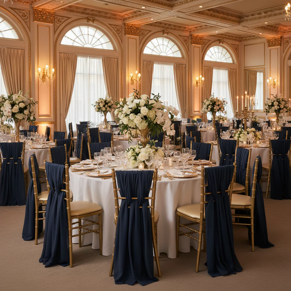 5pcs Pack of Chiffon Chair Sashes/Ties 19" x 72" - Navy Blue
