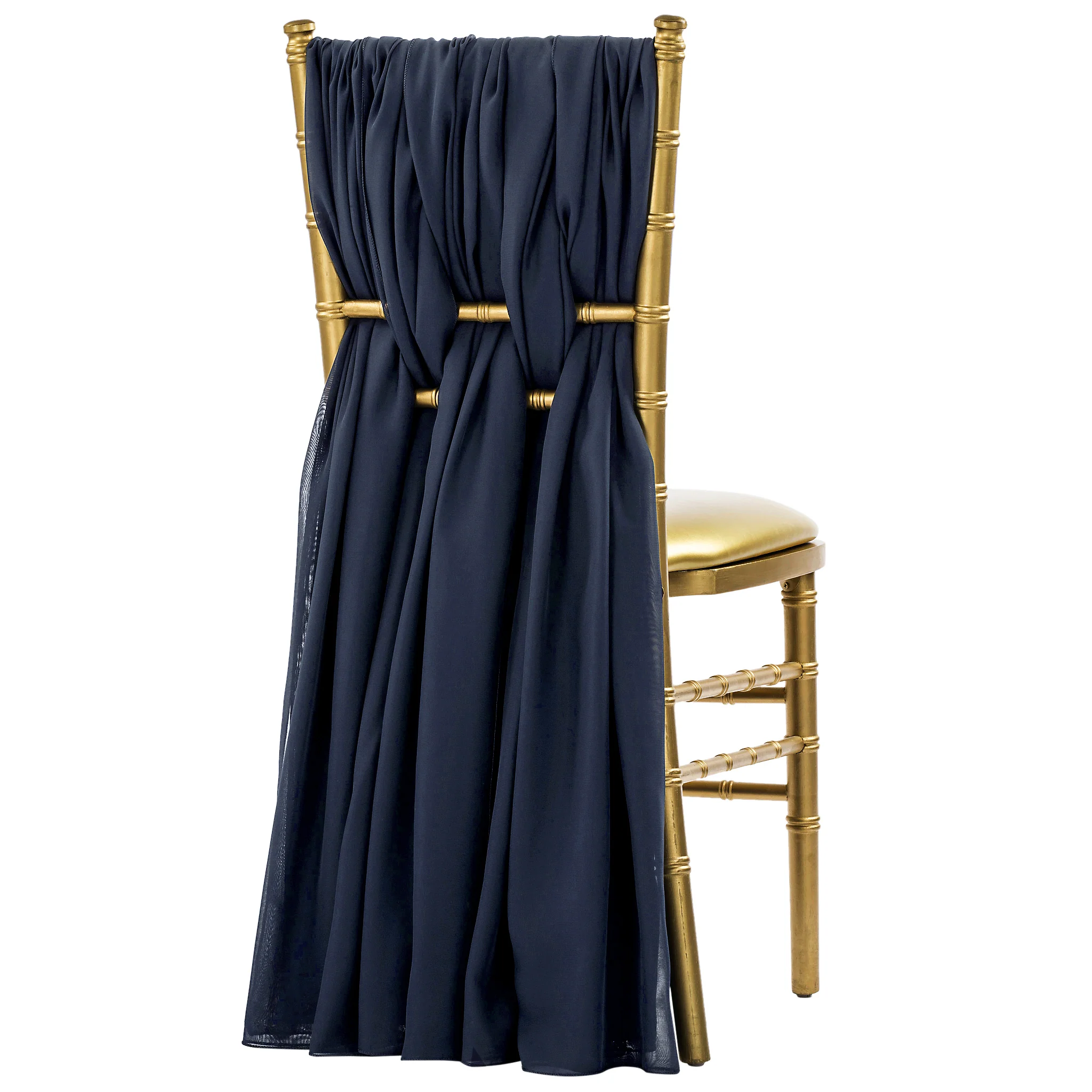 5pcs Pack of Chiffon Chair Sashes/Ties 19" x 72" - Navy Blue - Image 2