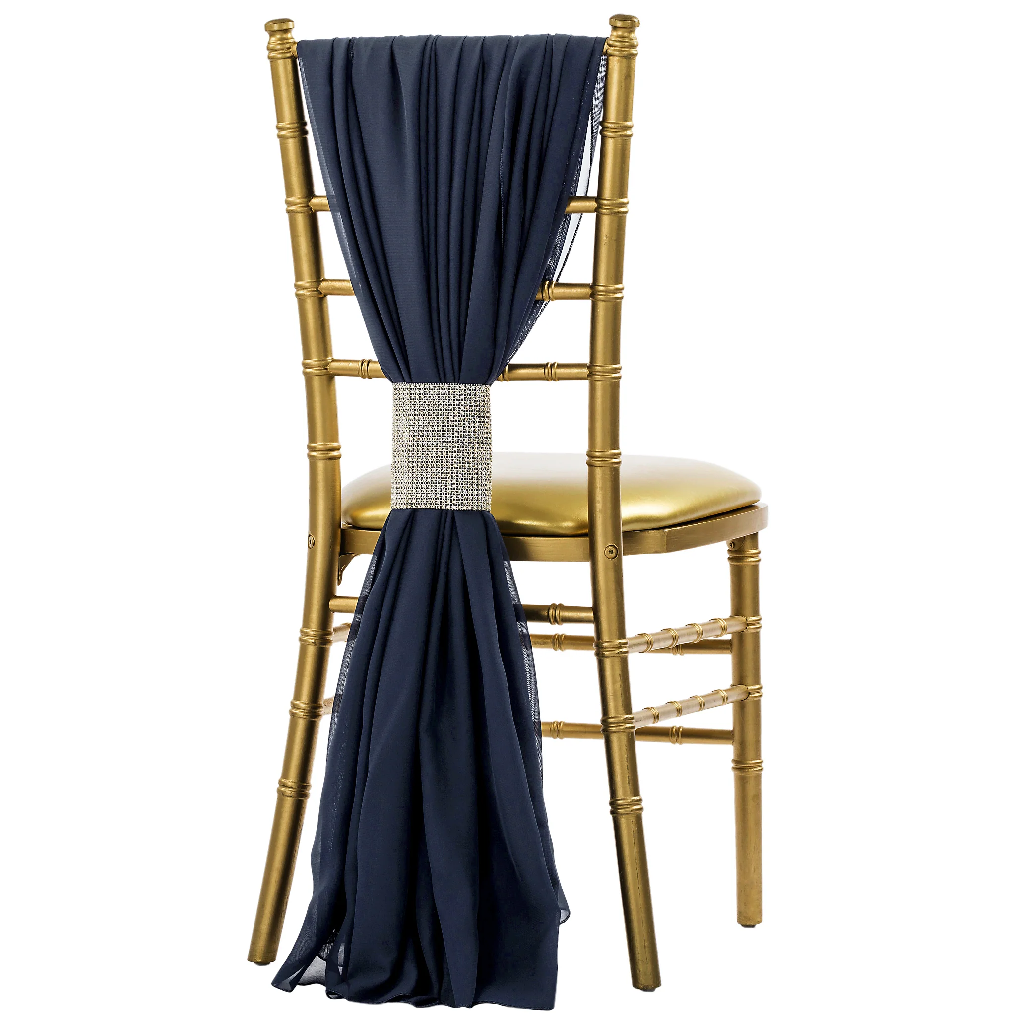 5pcs Pack of Chiffon Chair Sashes/Ties 19" x 72" - Navy Blue - Image 4