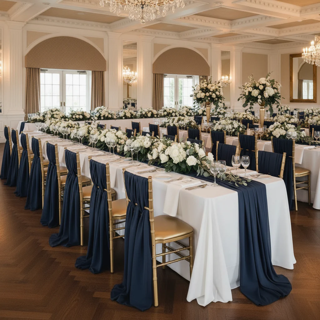5pcs Pack of Chiffon Chair Sashes/Ties 19" x 72" - Navy Blue - Image 5