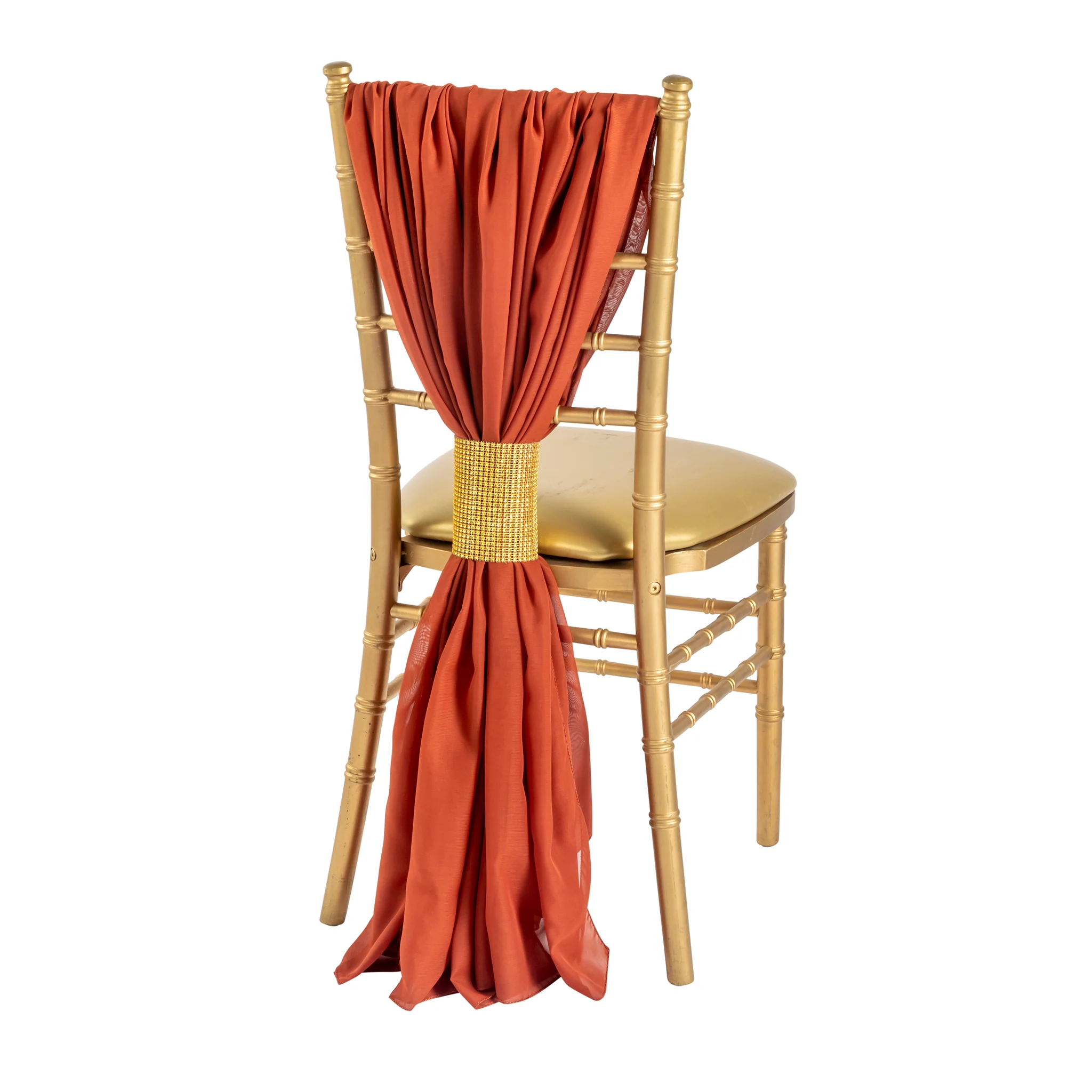 5pcs Pack of Chiffon Chair Sashes/Ties 19" x 72" - Rust - Image 2