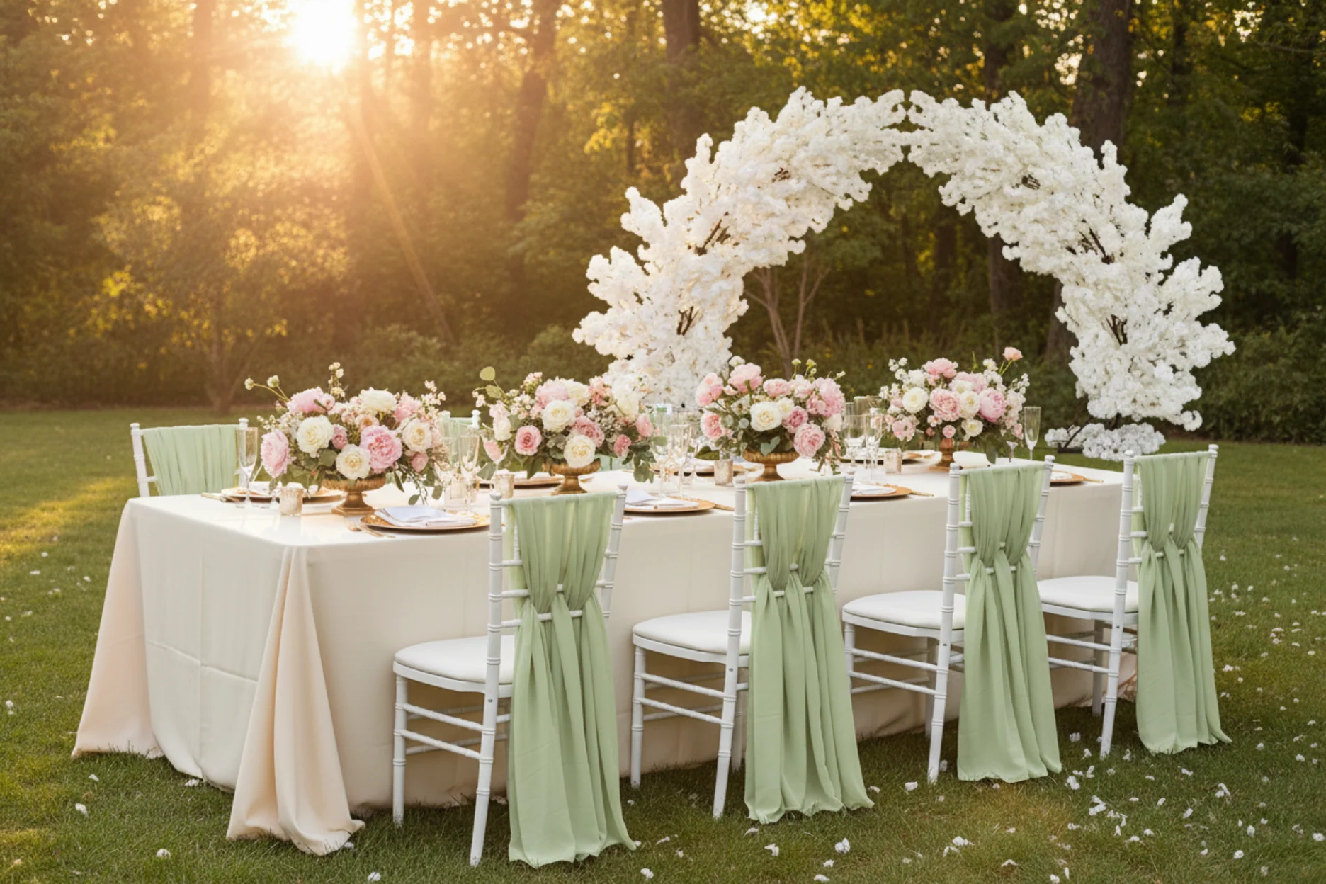 5pcs Pack of Chiffon Chair Sashes/Ties 19" x 72" - Sage Green - Image 5