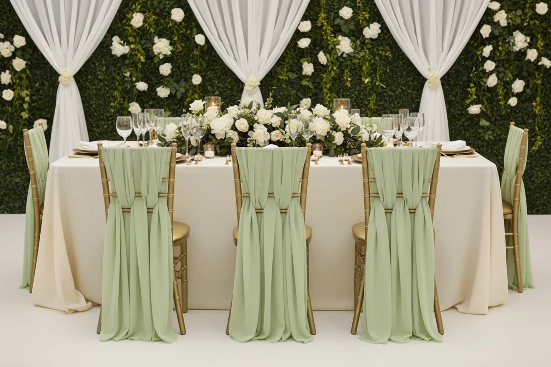 5pcs Pack of Chiffon Chair Sashes/Ties 19" x 72" - Sage Green - Image 6