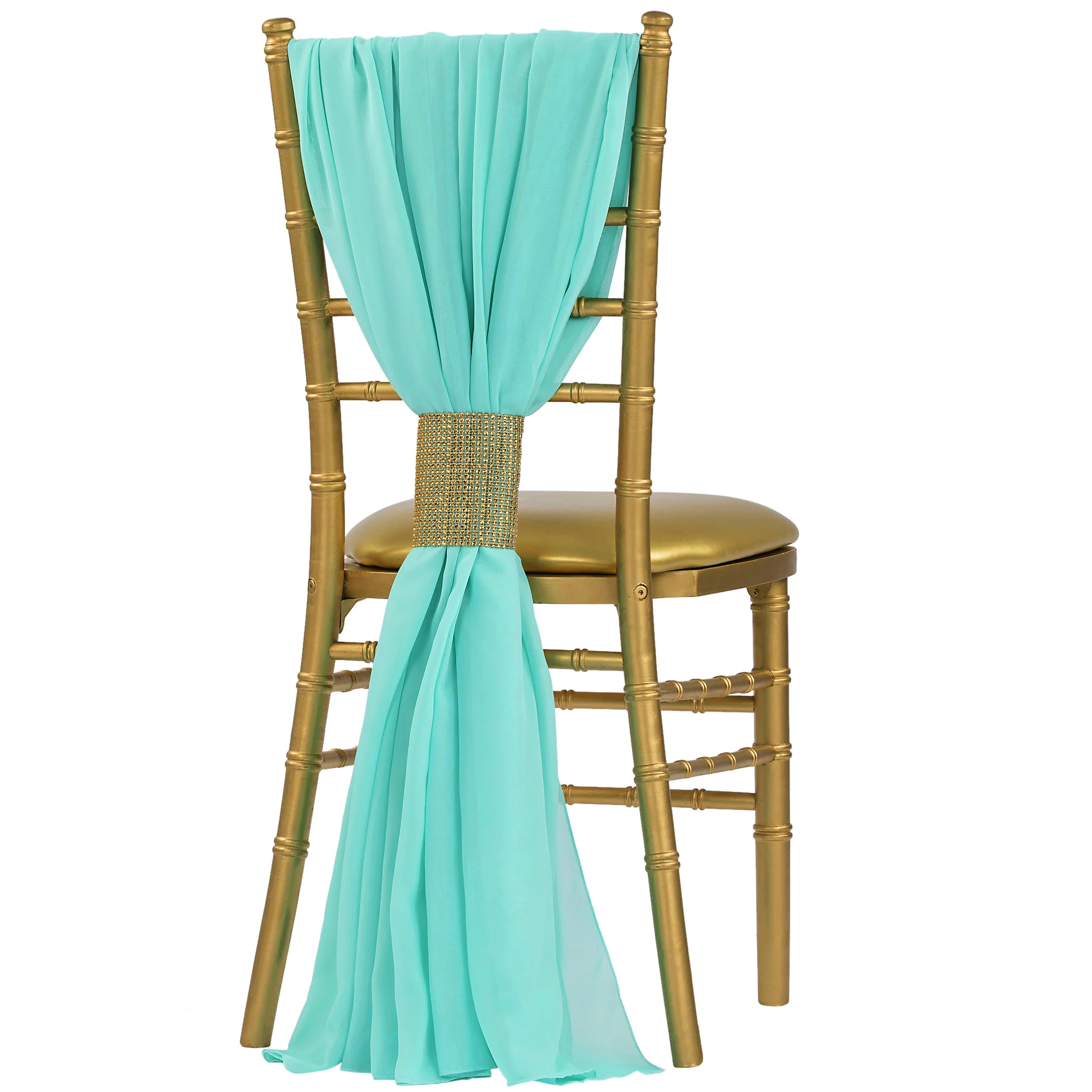 5pcs Pack of Chiffon Chair Sashes/Ties 19" x 72" - Turquoise - Image 2