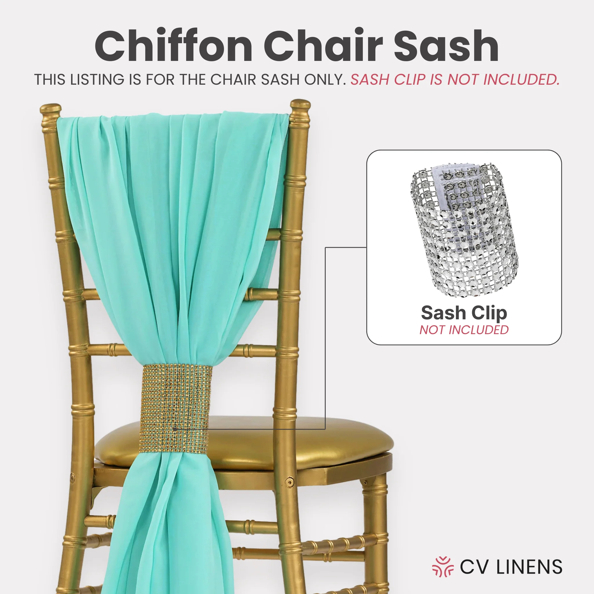 5pcs Pack of Chiffon Chair Sashes/Ties 19" x 72" - Turquoise - Image 3