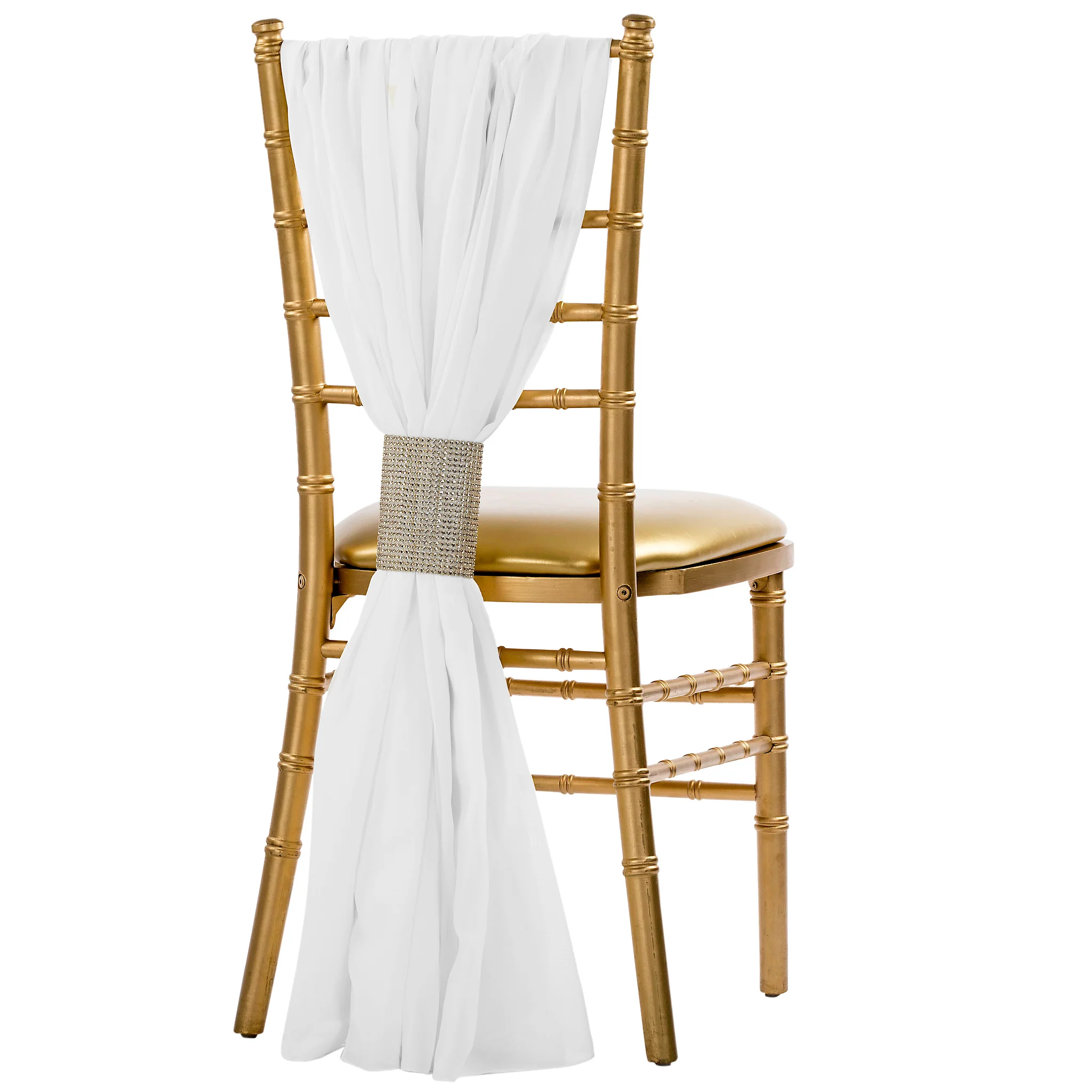 5pcs Pack of Chiffon Chair Sashes/Ties 19" x 72" - White - Image 2