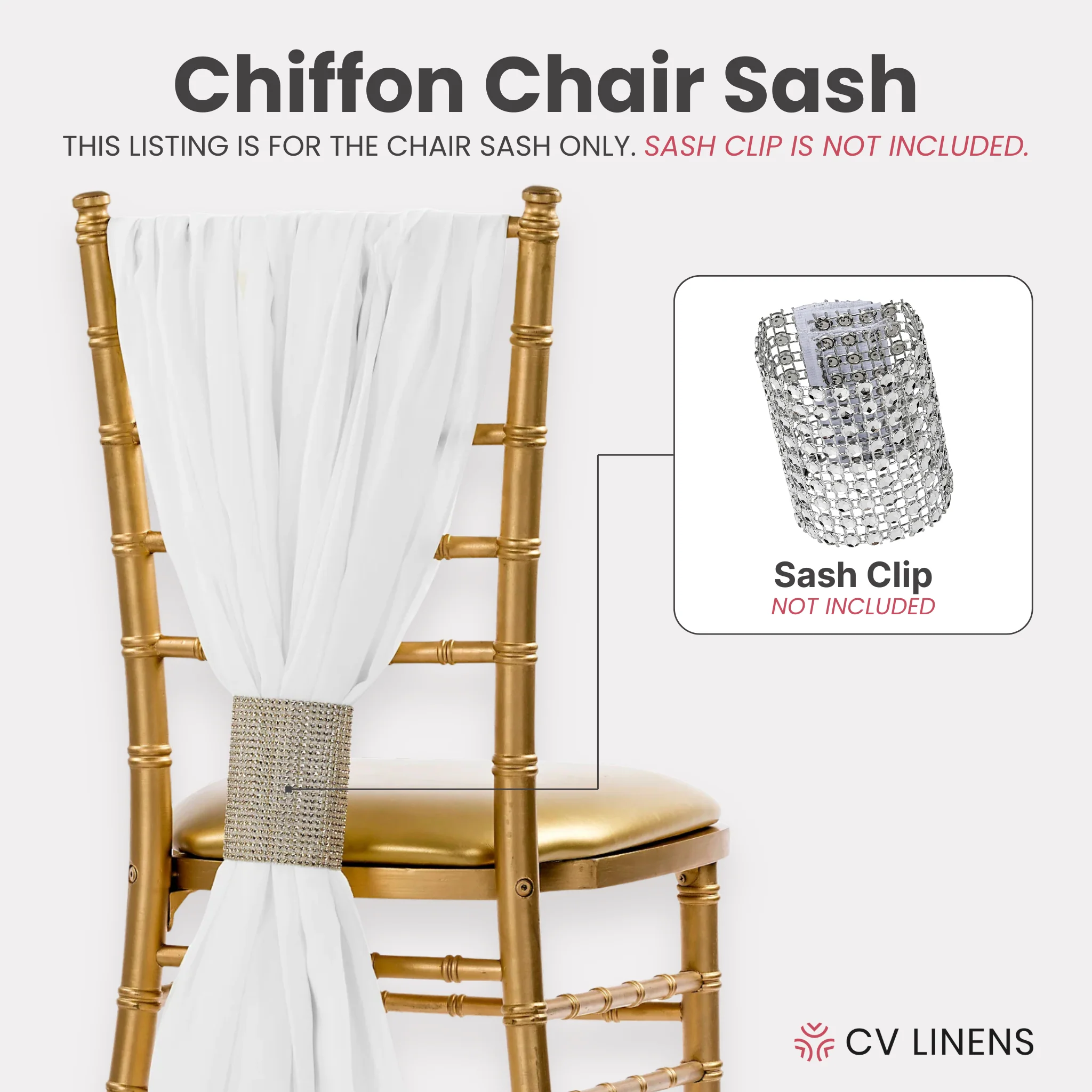 5pcs Pack of Chiffon Chair Sashes/Ties 19" x 72" - White - Image 4