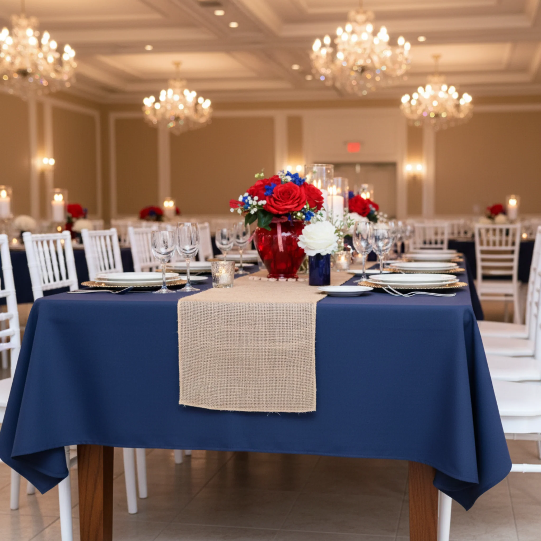 60"x102" Rectangular Premium Polyester Tablecloth - Navy Blue - Image 5